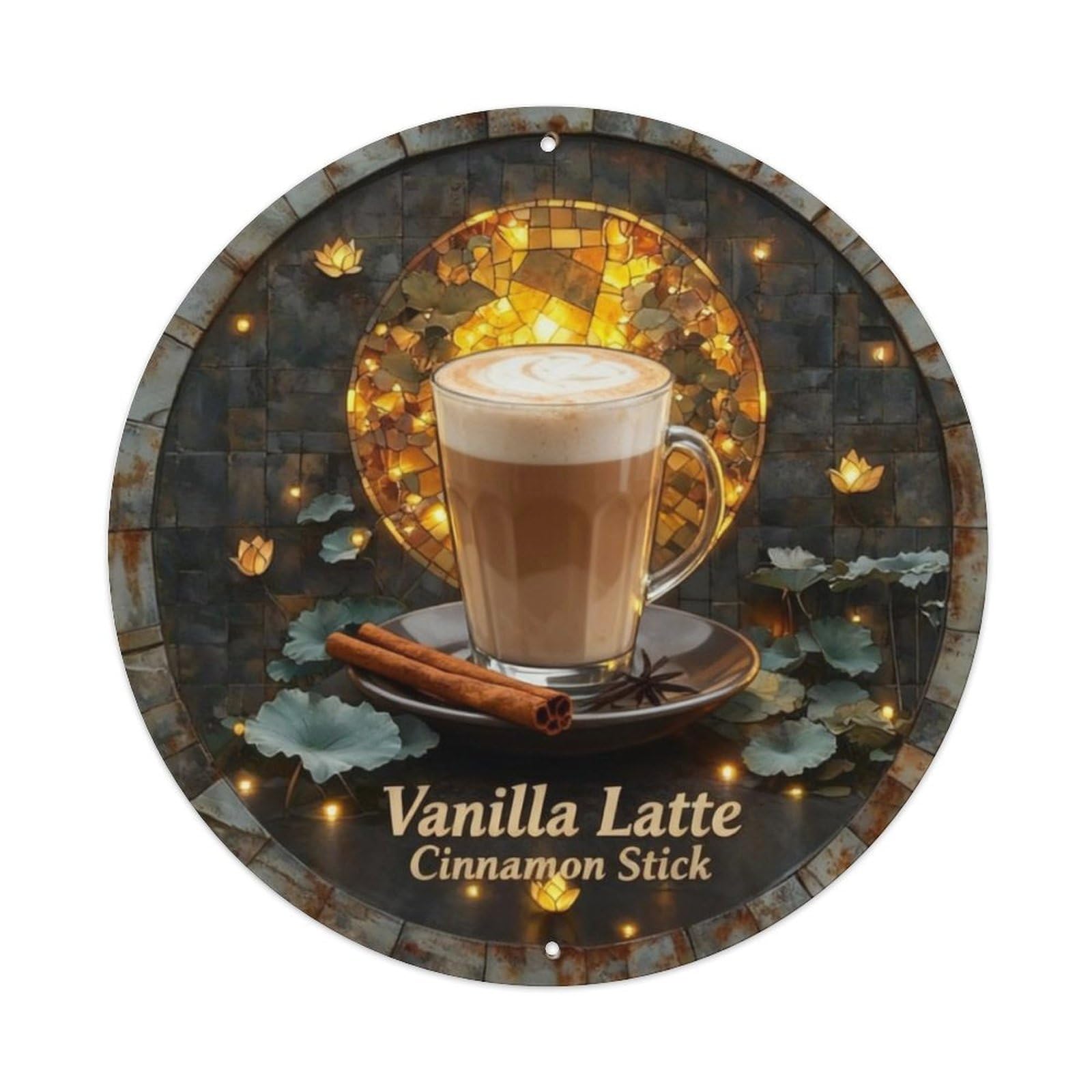 Vanilla Latte Cinnamon Stick Metal Tin Sign Plaque