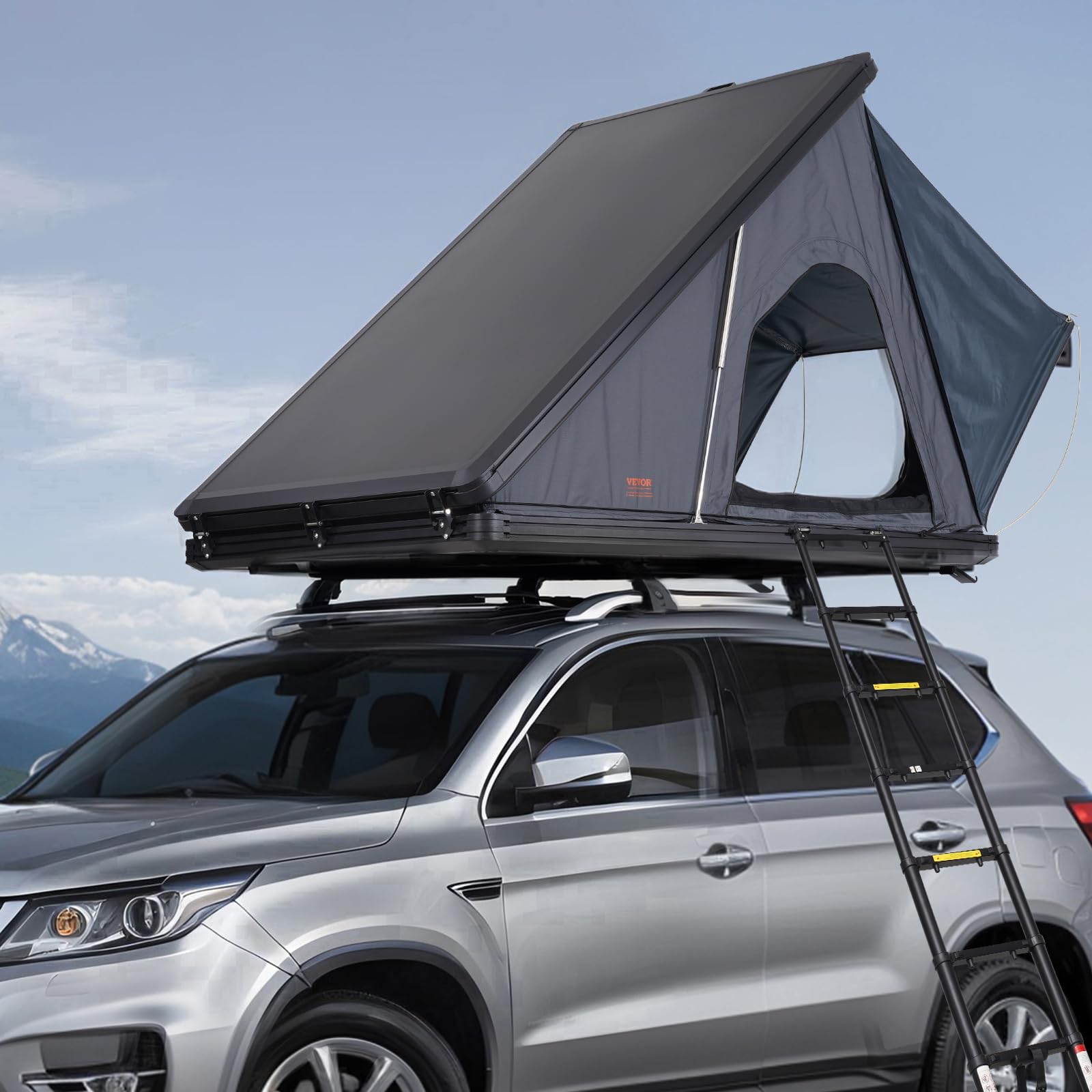 VEVOR Rooftop Tent Hard Shell, Rooftop Tent Hardshell for 2-3 Person, Hard Shell Roof Top Tent with Telescopic Ladder Thick Mattress, Waterproof Windproof for Jeep SUV Van Pickup Truck