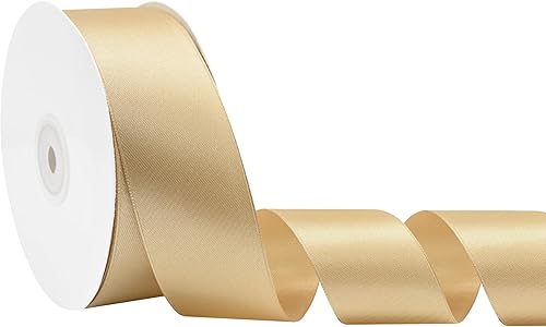 Cinta de satén dorada de doble cara de 1-12 pulgadas x 50 yardas, cintas doradas de poliéster para envolver regalos, cinta de tela para