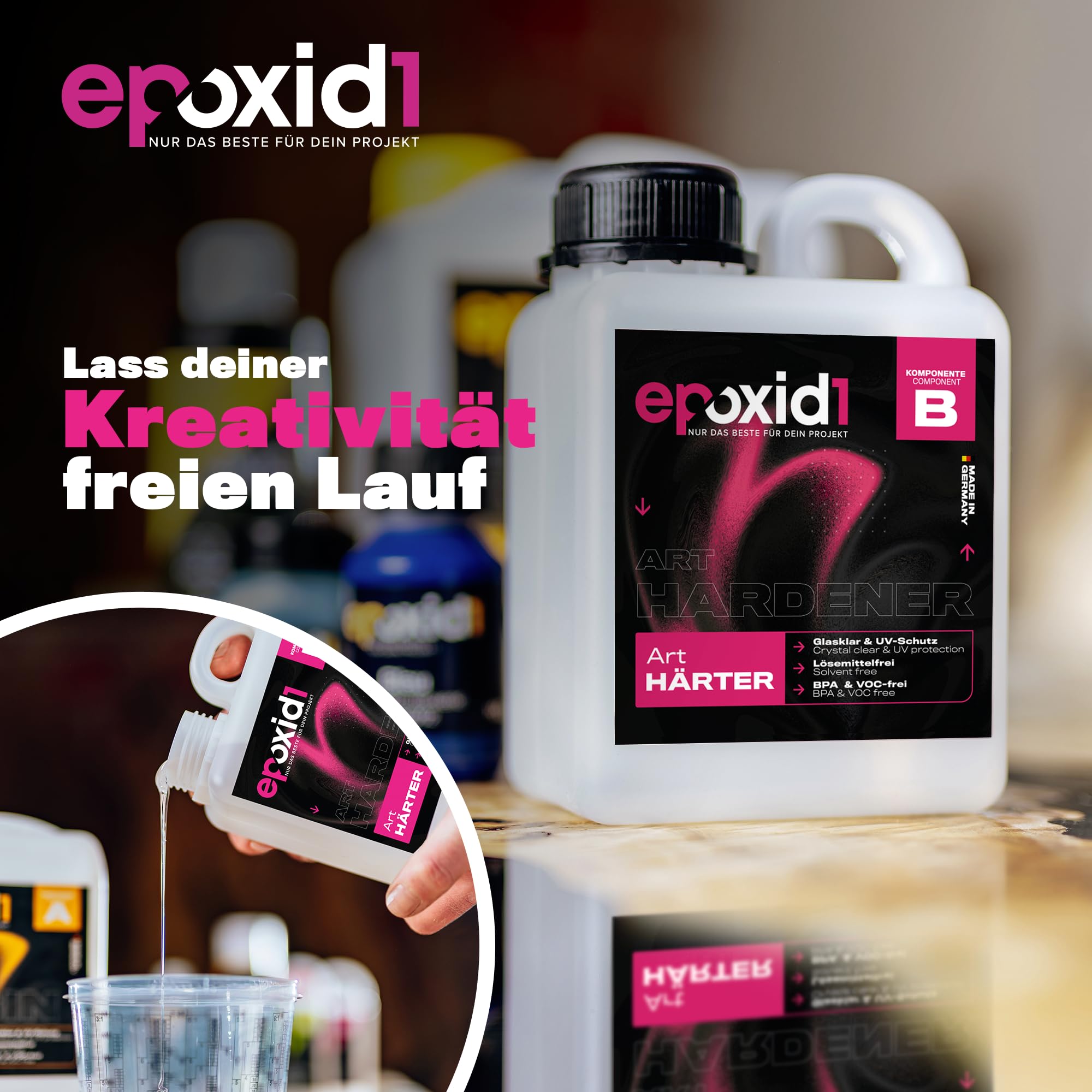 ART- Epoxidharz mit Härter 2,1kg Set | glasklar & blasenfrei | ideal für Resin-Kunst bis 2cm | Für Anfänger & Profis | Premium Qualität Made in Germany