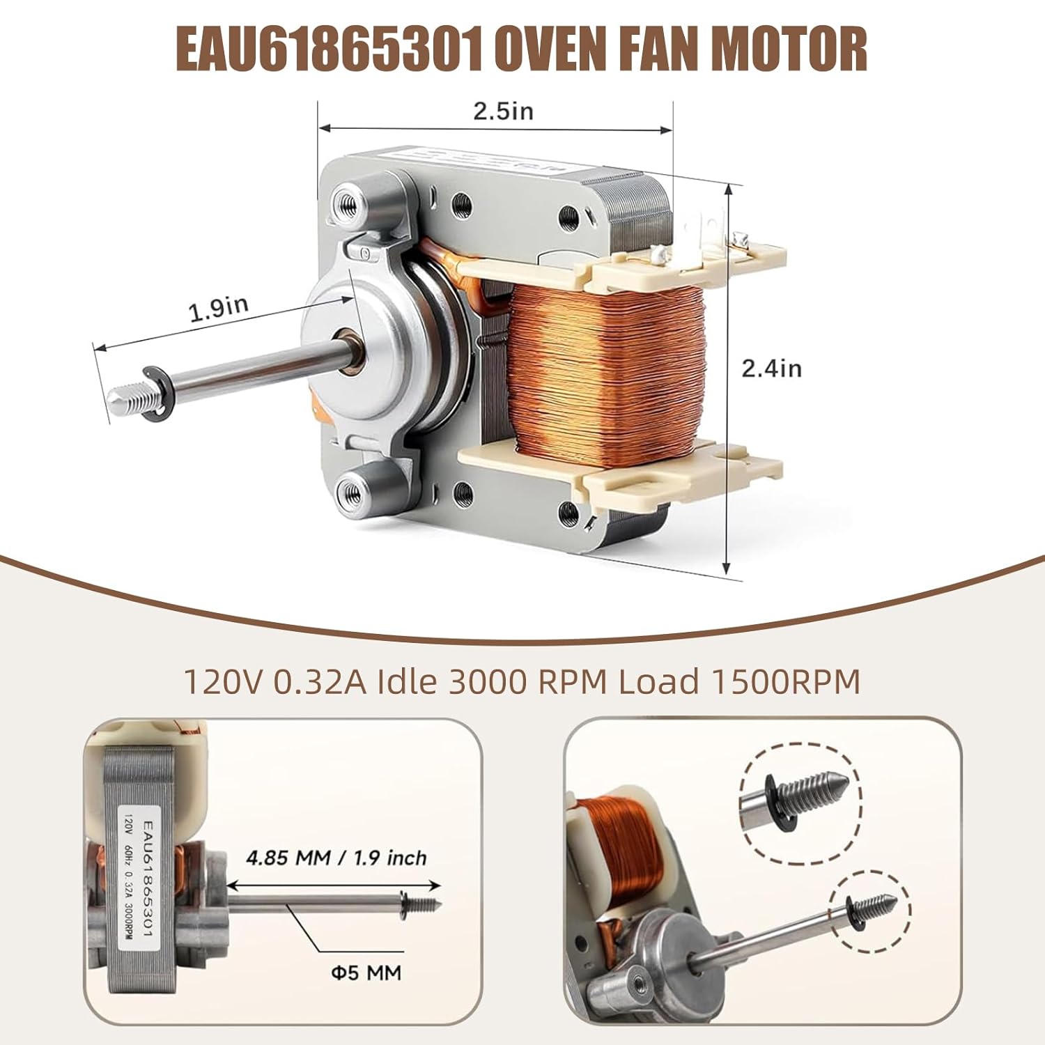 EAU61865301 for LG Stove Ovens Range Convection Fan Motor,Replace LRE3193BM LRE3193ST EAU60722701 2666419 AP5679700 PS7791924 STPD00051624