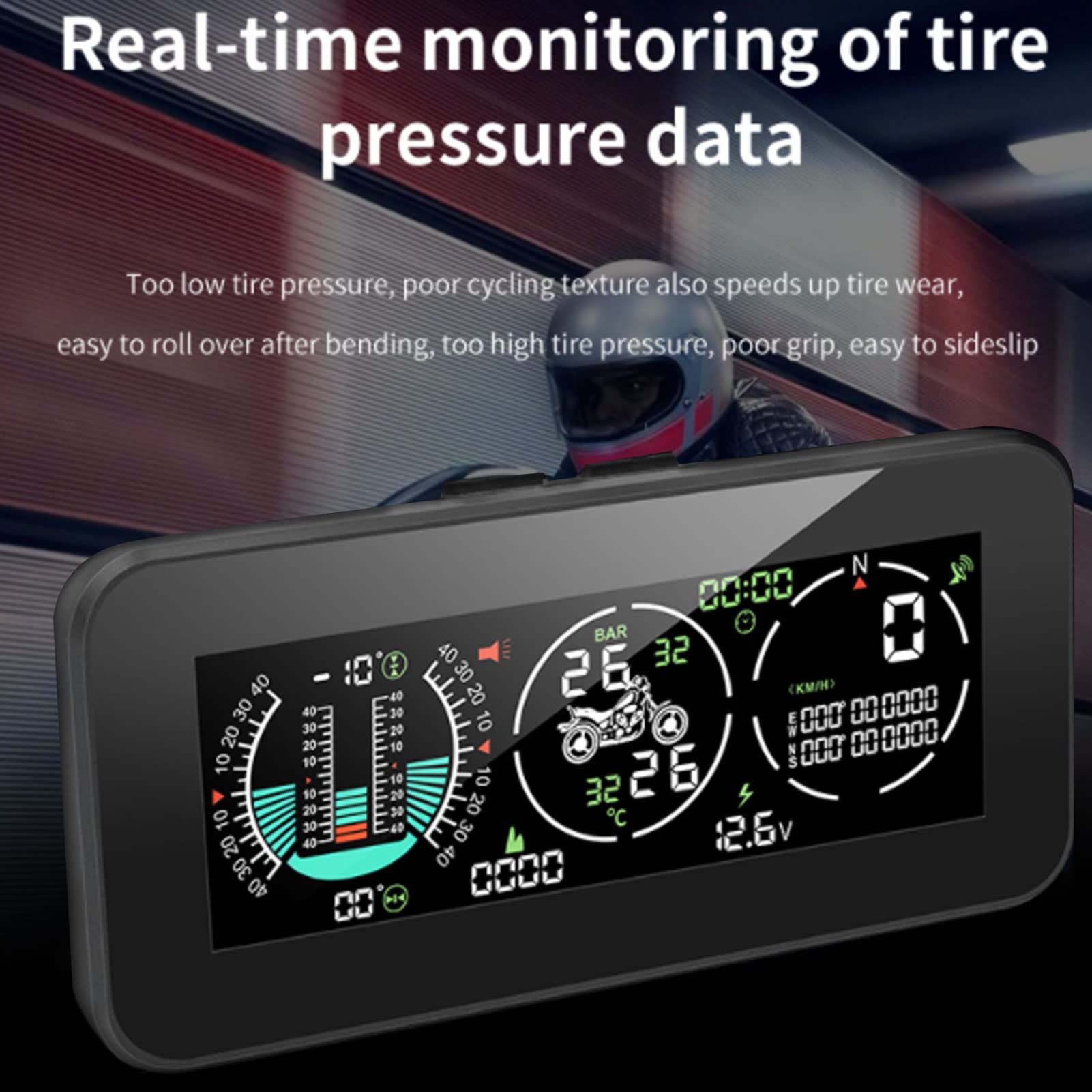 Sistema de control de presión de neumáticos ABS, medidor de gradiente resistente a altas temperaturas, pantalla HUD GPS con 2 sensores TPMS externos para motocicleta