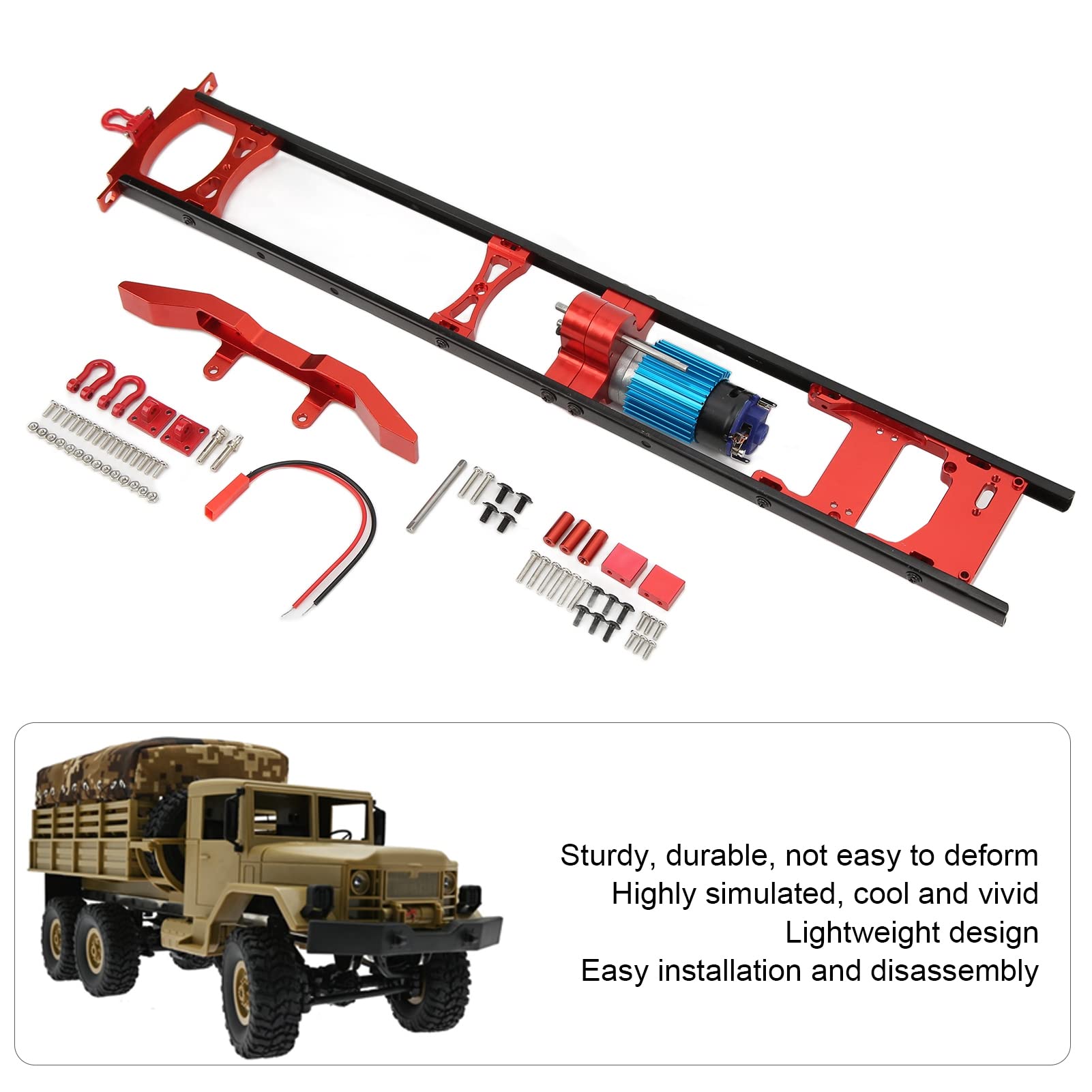 Chasis de metal Wangcmcol RC para mejorar el modelo de coche, aleación de aluminio ligera y duradera, diseño realista altamente simulado, fácil de instalar y desmontar. (Rojo)