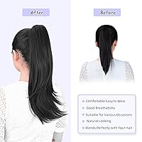 Vista 2 de Extensión de cola de caballo negra, extensiones de cabello con clip de cola de caballo de 20 pulgadas, extensiones de cabello largo y rizado