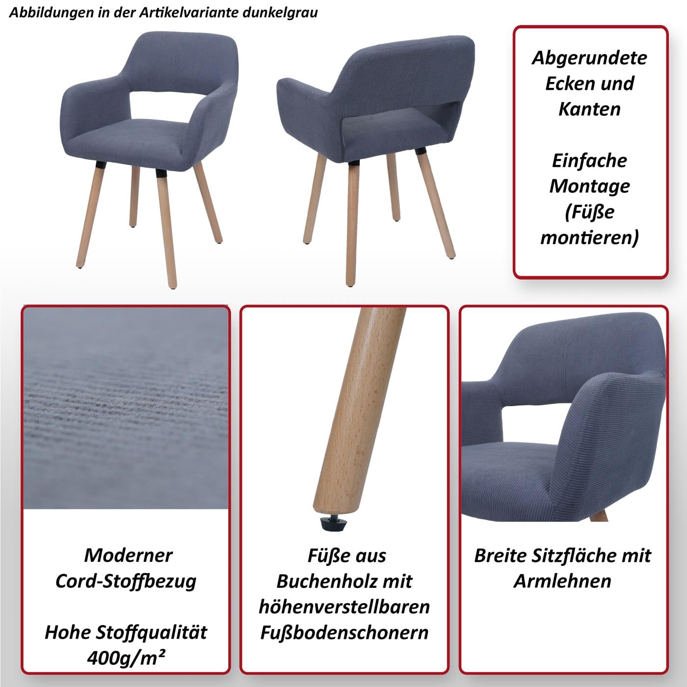 Mendler Zestaw 6 krzeseł do jadalni HWC-A50 II, krzesło kuchenne, krzesło tapicerowane, drewno tkanina/sznurek tekstylny (400 g/m²) - kremowo-białe