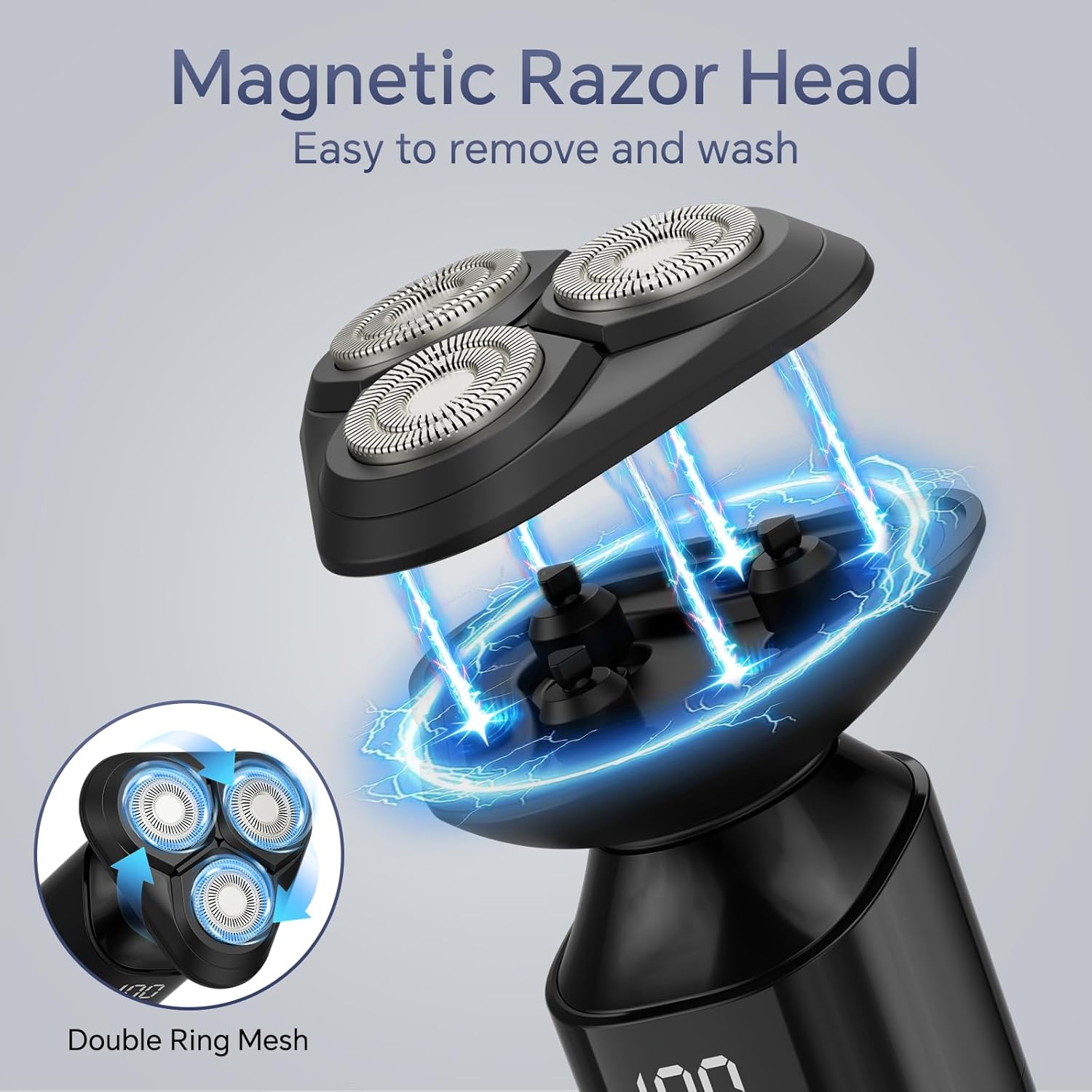 Electric Razor for Men, Rechargeable Electric Shaver for Men, Waterproof 3D Rotary Shaving, Wet/Dry Cordless 3-in-1 Electric Shaver with Beard Trimmer, Sideburn & Nose Hair Groomer - Image 4