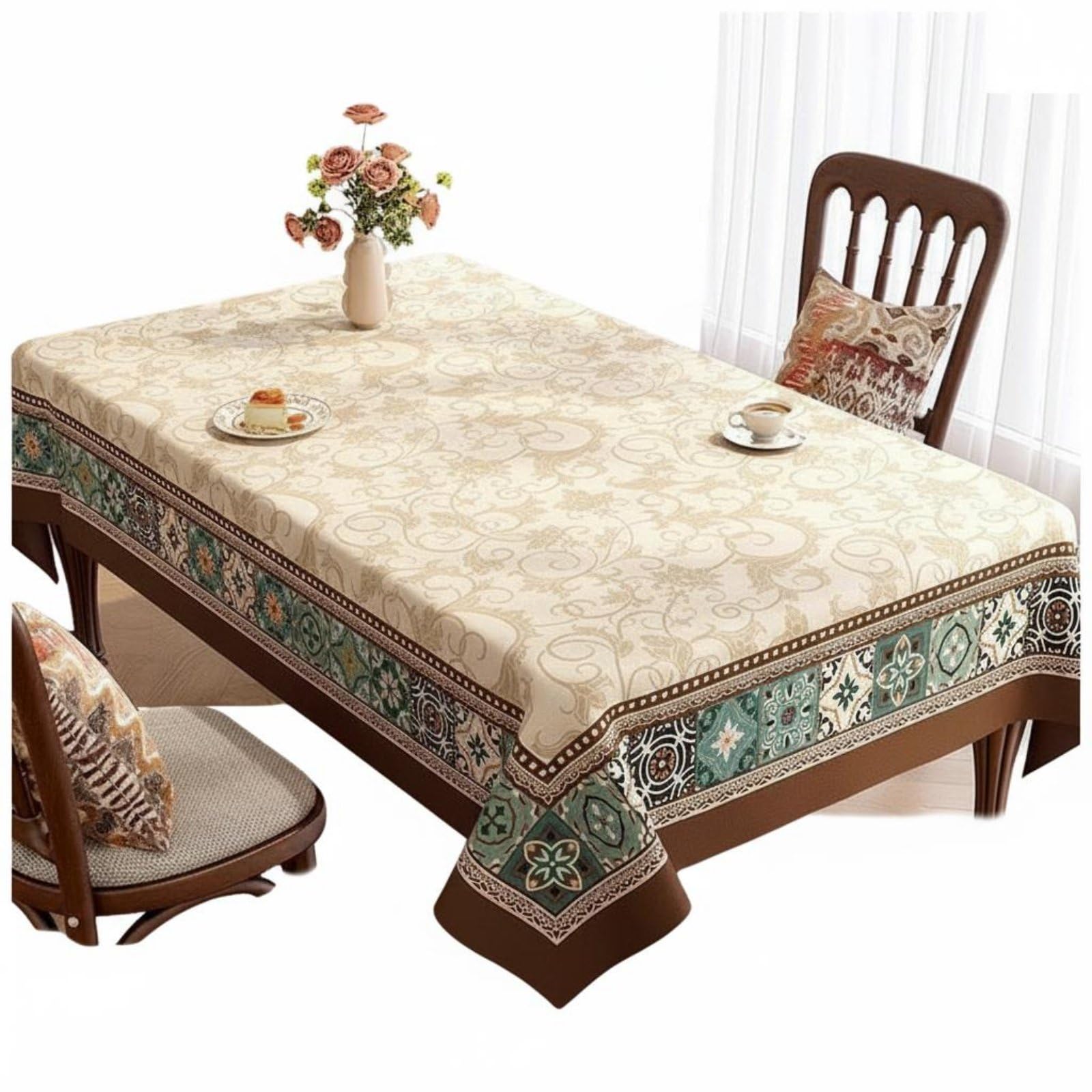 Traditional Design Table Cover Waterproof Rectangular Tablecloth Decorative Dining Table Cover Oil-Resistant for Restaurant, Blue, 100x180cm | Home & Garden | Kitchen, Dining & Bar-image-42