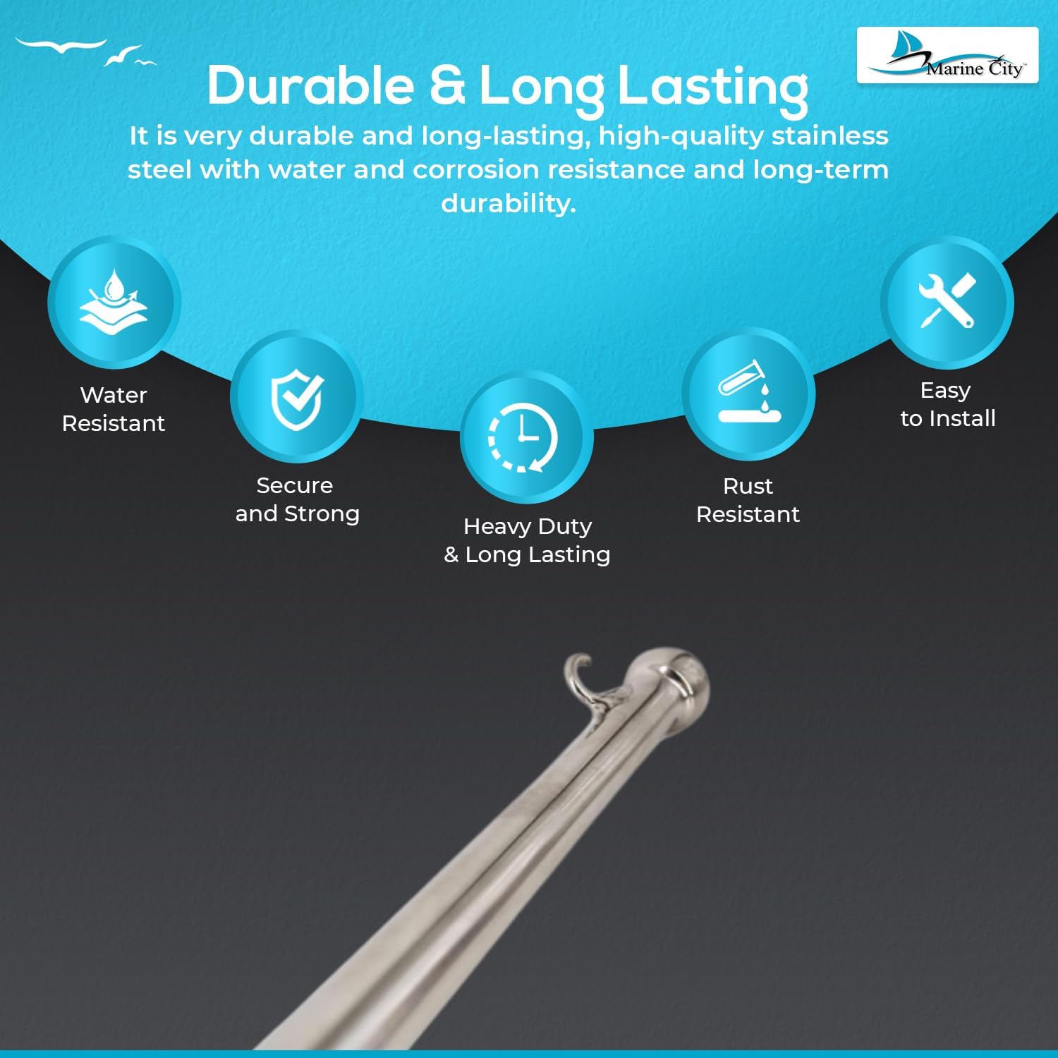 MARINE CITY Flag Stanchion Pole – 304 Stainless Steel 24-Inch Adjustable, Corrosion-Resistant for Yachts, Boats, and RVs (Pack of 1)