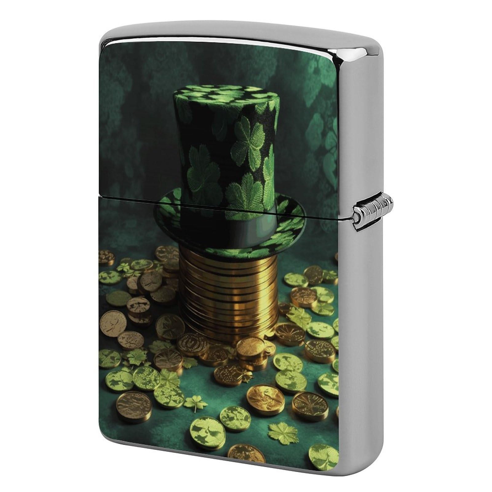 Fekiloot Style Green Hat And Gold Coins Lighter Case Cover Lighter Holder