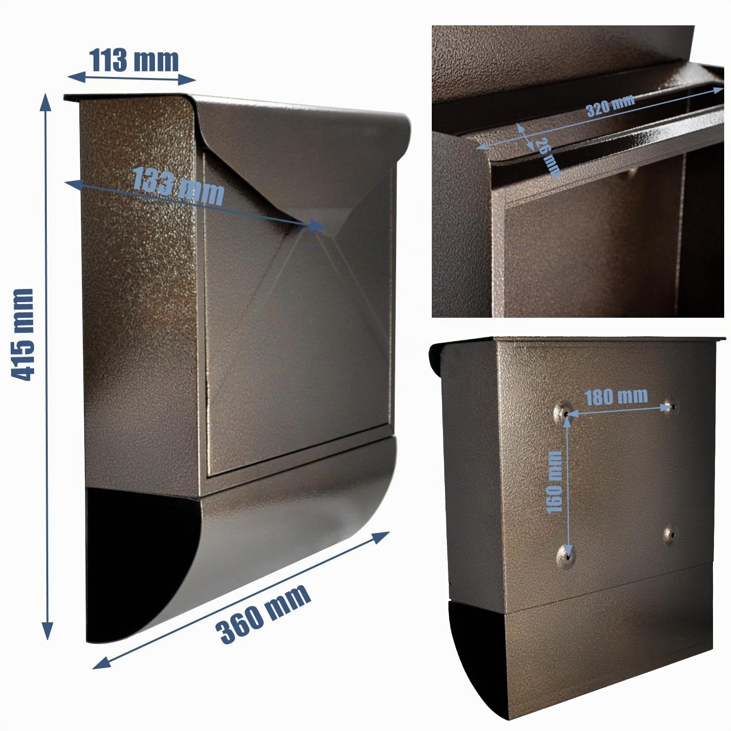 Buzón de Pared con Compartimento para periódicos | Color marrón y bronce antiguo