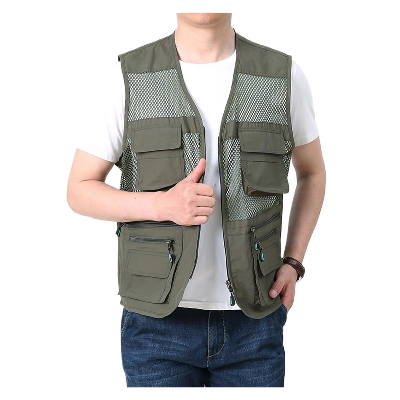 Chaleco Multibolsillos Chaleco de malla de talla grande for hombre, chaqueta de trabajo informal de primavera for pesca, de secado rápido, sin mangas, for fotógrafo al aire libre, con múltiples bolsil