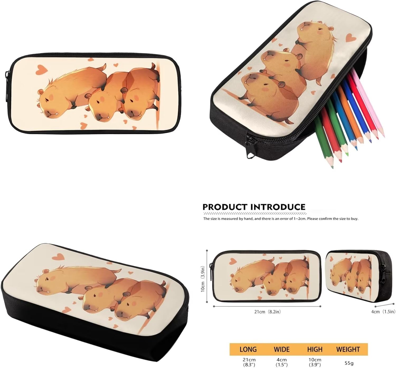 Jenga Capybara School Bag Lunch Box Water Bottle Set Girls 2nd Grade Bookbag and Lunch Bag Pencil Case 17 Inch Primary School Student Backpack with Lunchbox, 4 Piece