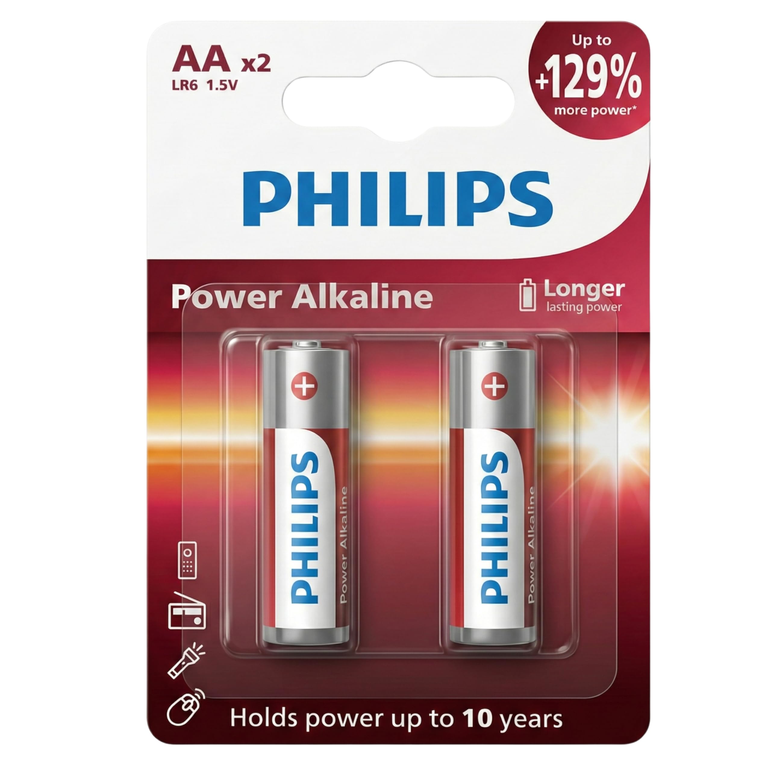 Philips LR6P2B/94 AA Power Alkaline Battery (Pack of 2) | 1.5V Long Lasting Power | Leak Resistant | 10-Year Shelf Life | Ideal for Remote, Clock, Toy, Mouse & Other Household Devices-image-0