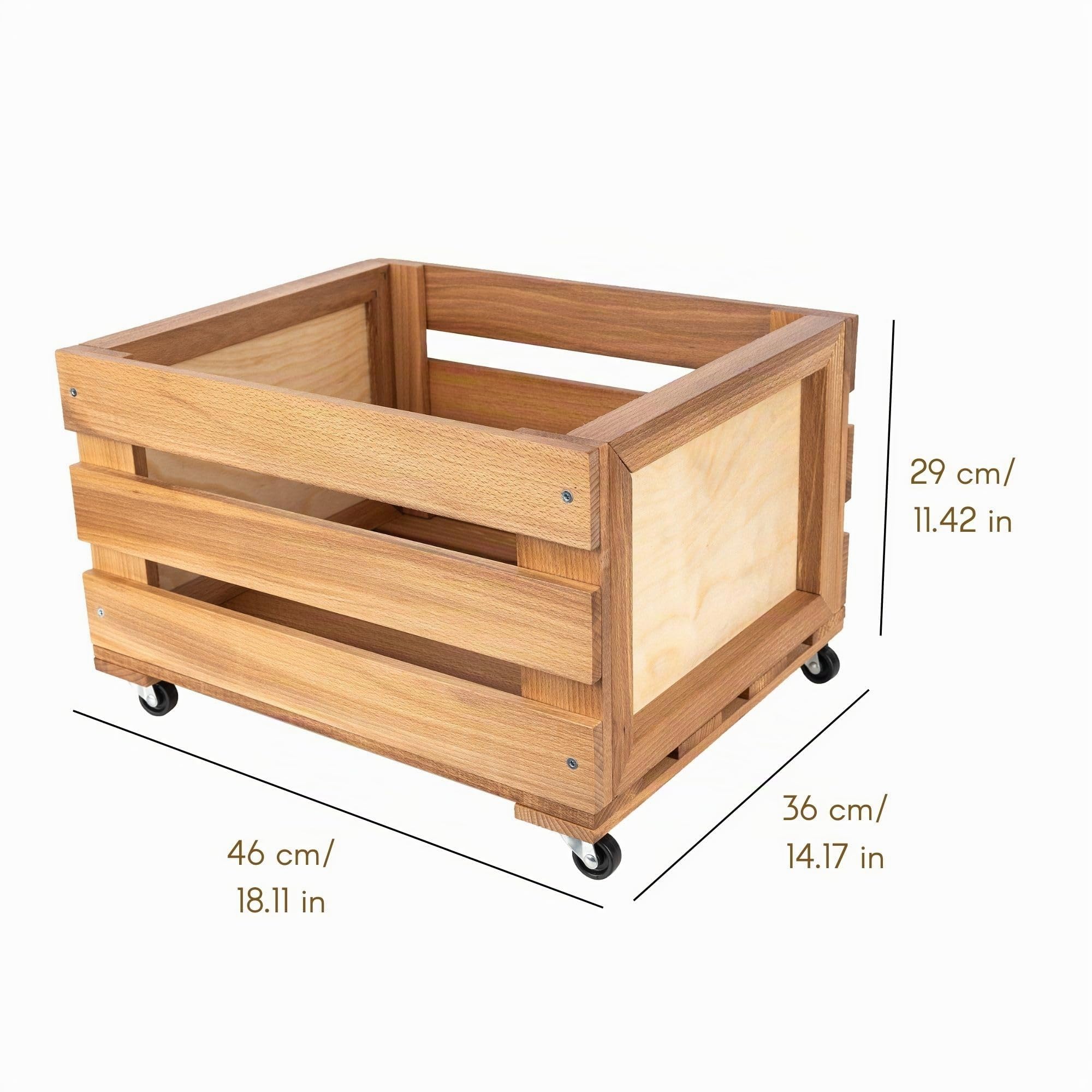 Creative DECO Caja de Madera para Discos de Vinilo con Pizarra | 80 discos | 46x36x29 cm (+/- 1 cm) | Mueble Soporte Cajón con Ruedas Porta Vinilos | Madera de Haya | Cesta para Fruta, Vino, Juguetes