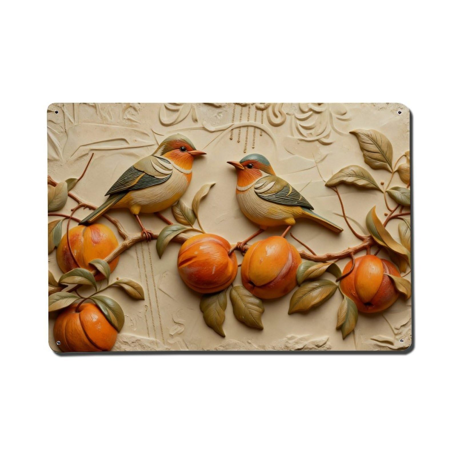 Birds And Fruits On Branches Metal Tin Sign Plaque