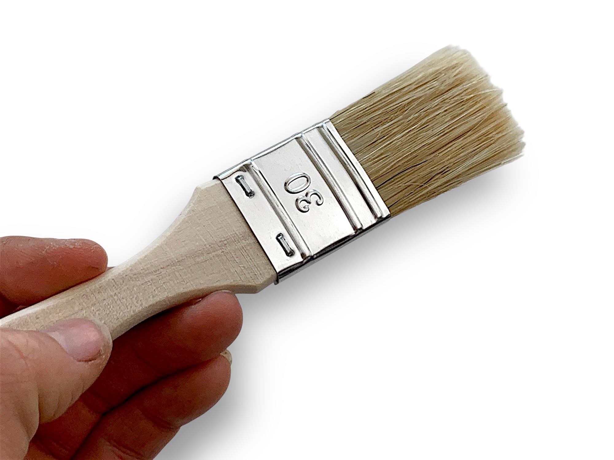 Lot de 50 pinceaux Queue de morue 30 mm | Soie Blanche Naturelle | Manche Bois Brut | Pinceaux Plats Multi-Supports | Peinture Huile, Acrylique, Vernis, lasure, Colle | Kibros 320_30x50
