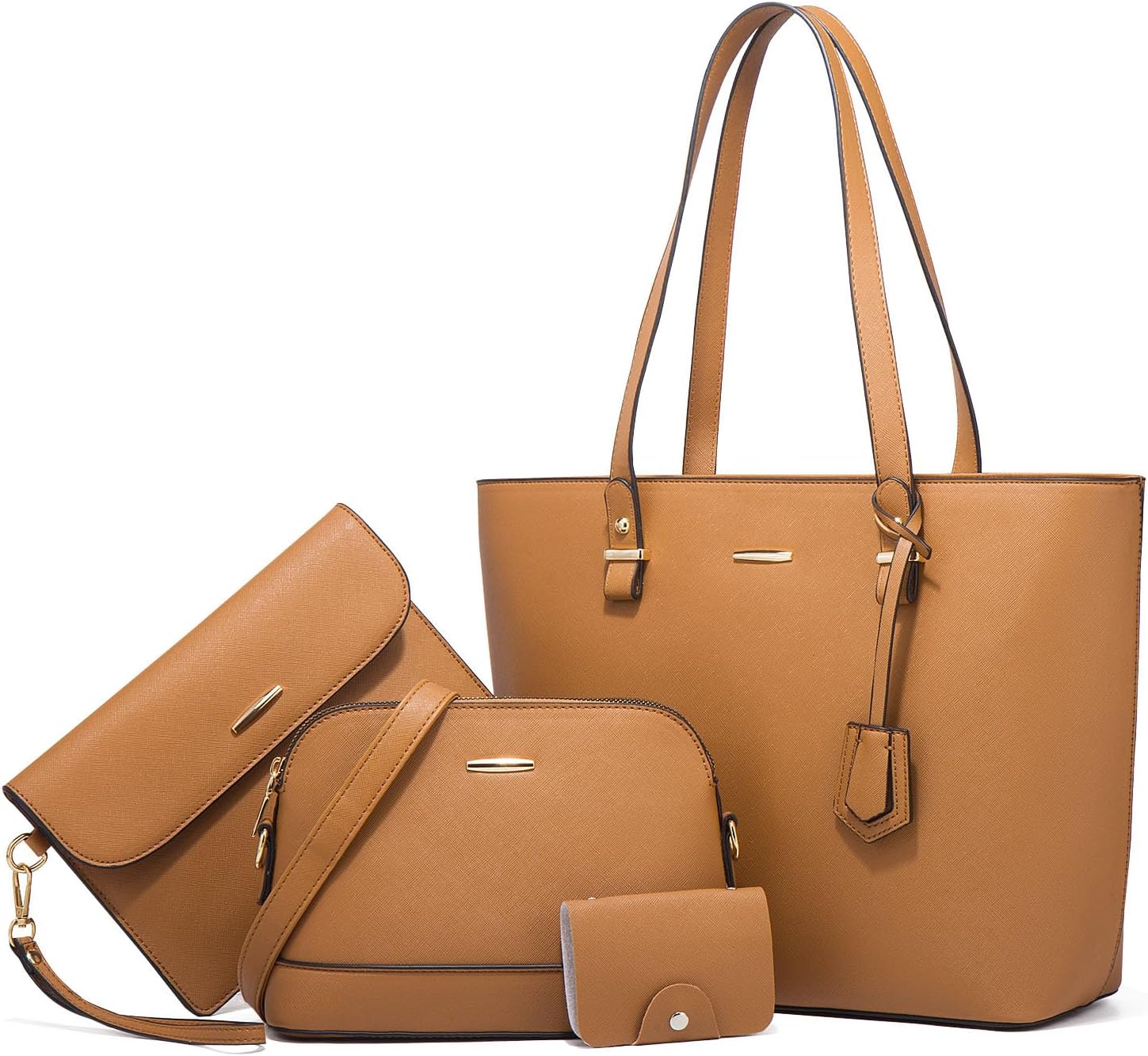 ImythFashion Ladies Handbag Shoulder Bag Wallet Card Bag 4PCS,Brown, Brown
