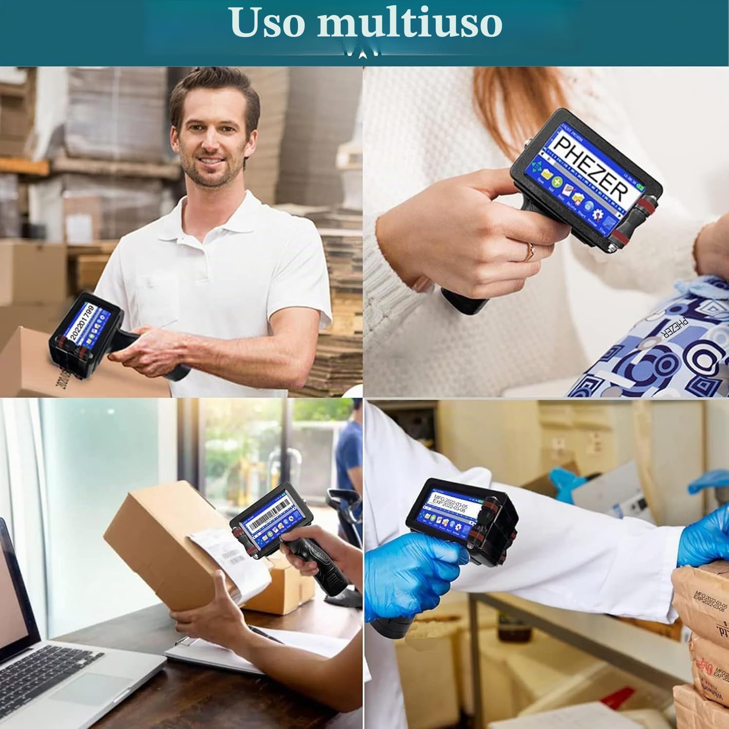 Phezer Stampante a getto d'inchiostro portatile P16 aggiornata per superficie piana con cartuccia d'inchiostro ad asciugatura rapida, macchina di codifica intelligente a 360° per data/ora/codice a