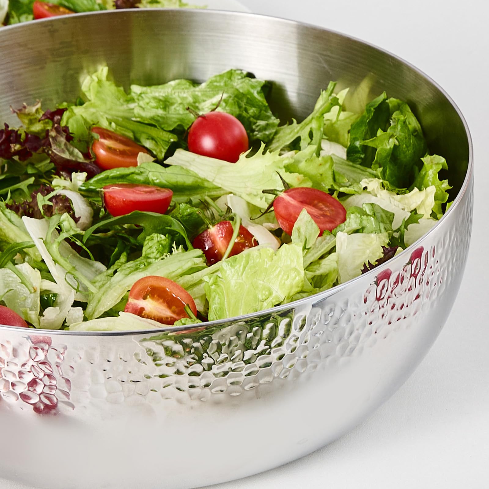 Brightalk Ensaladera martillada de acero inoxidable de 4,252.4 g, cuenco grande para servir palomitas de maíz de frutas