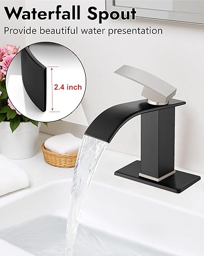 Miniatura 2 de Midanya Grifo de baño con boquilla de cascada, de un solo orificio o montaje en cubierta de 3 agujeros, grifo de fregadero de acero inoxidable 304