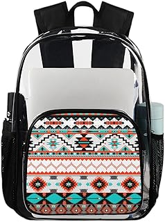 Mochila transparente com padrão asteca, mochila transparente à prova d'água étnica mochila transparente PVC com alça de ombro reforçada para escola, trabalho, viagens, Multicor
