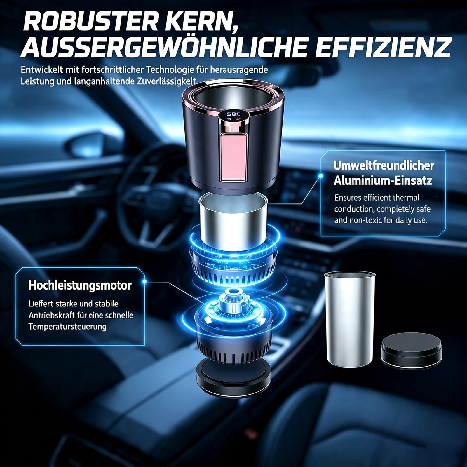 2-in-1 Auto Becherwärmer Kühler,12V Tragbarer Heiz- und Kühlbecher mit LCD-Display,Universal Smart Getränkehalter für Kaffee Wasser Milch,Autozubehör für PKW LKW