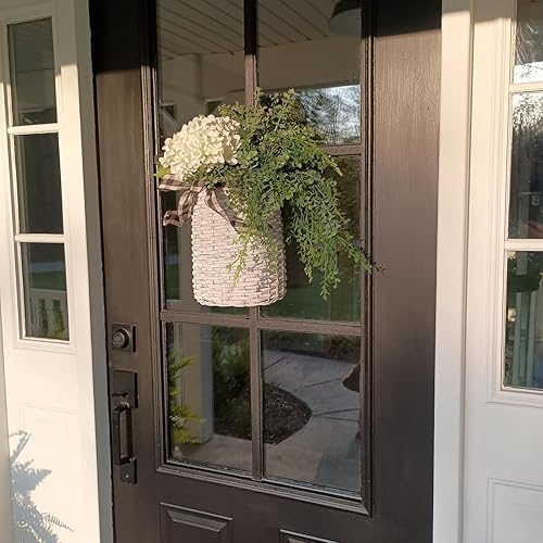 Miniatura 7 de Coloch Juego de 2 cestas de mimbre para colgar en la pared, maceta colgante de jardín de granja decorativa para puerta delantera, cesta de flores de