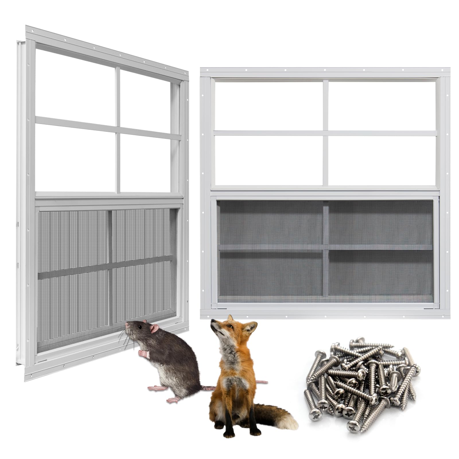 Photo 1 of NeatiEase Upgraded Shed Windows 2 Pack, 30" x 36" Windows with Tempered Glass and Stainless Steel Screen for Shed, Chicken Coop, Playhouse, Household, Garage(Black)