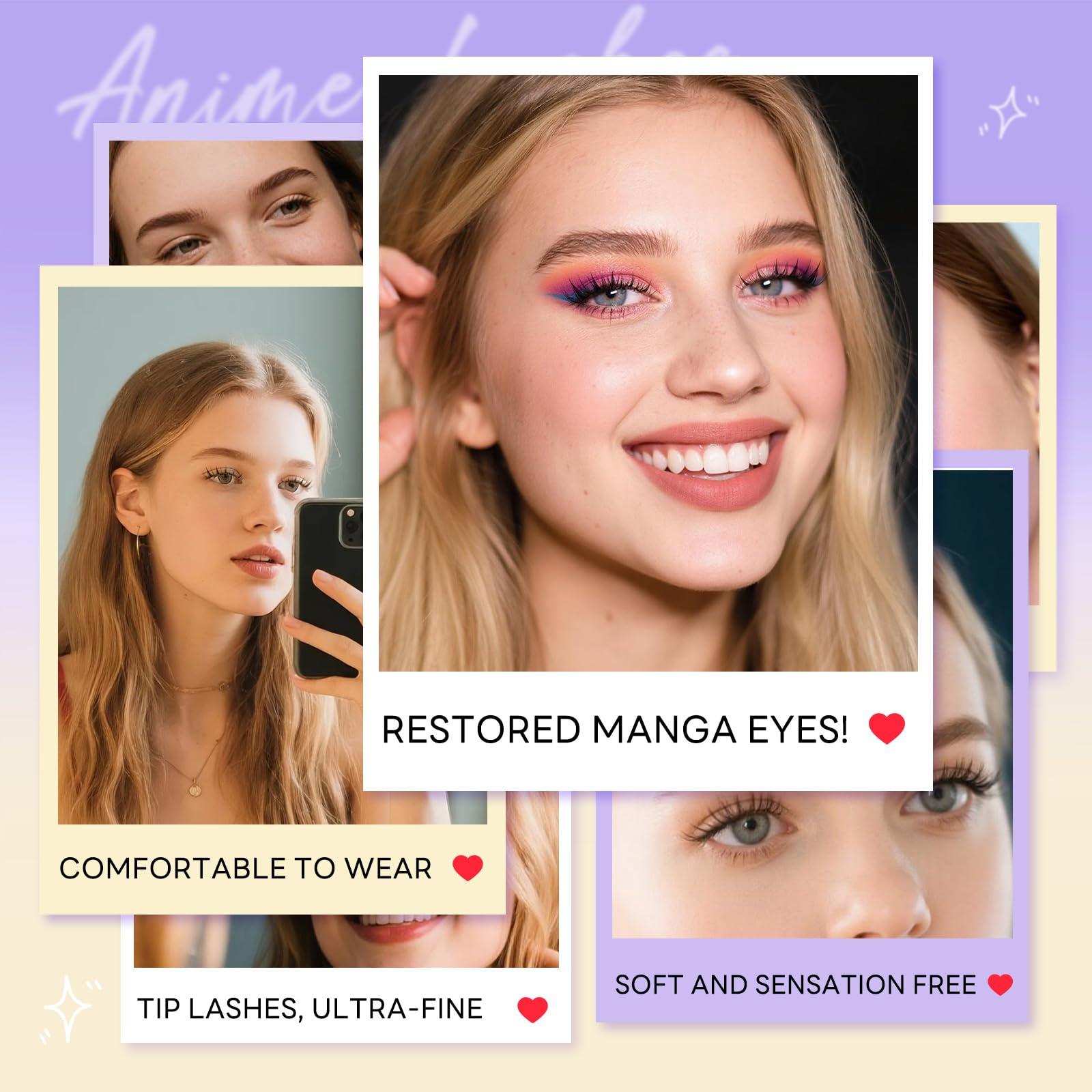 Arison Lashes Manga Fairy Lashes Cluster indywidualne rzęsy Anime przedłużenie rzęs, kolczaste rzęsy, Cosplay DIY (Anime D-9-16Mix)
