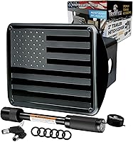 TrkWyze Blacked-Out American Flag Hitch Cover for 2" Receiver - Riveted Aluminum Plate, Heavy-Duty Steel, Car Wash Safe, Locking Pin Included