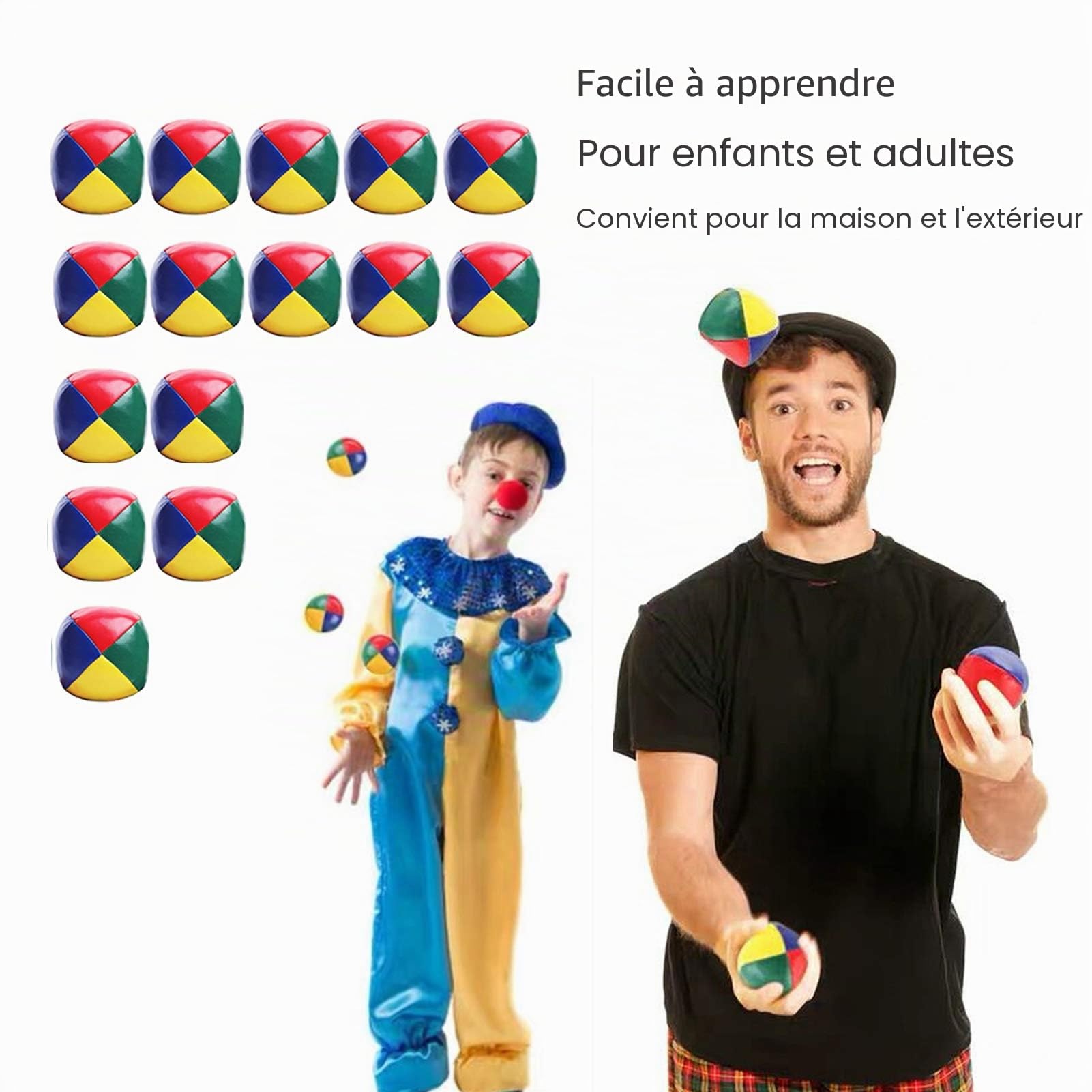 Ensemble de Balles de Jonglage 15Pcs, Jeux de Balle Colorées pour Enfants Adultes Débutants avec Sac de Rangement