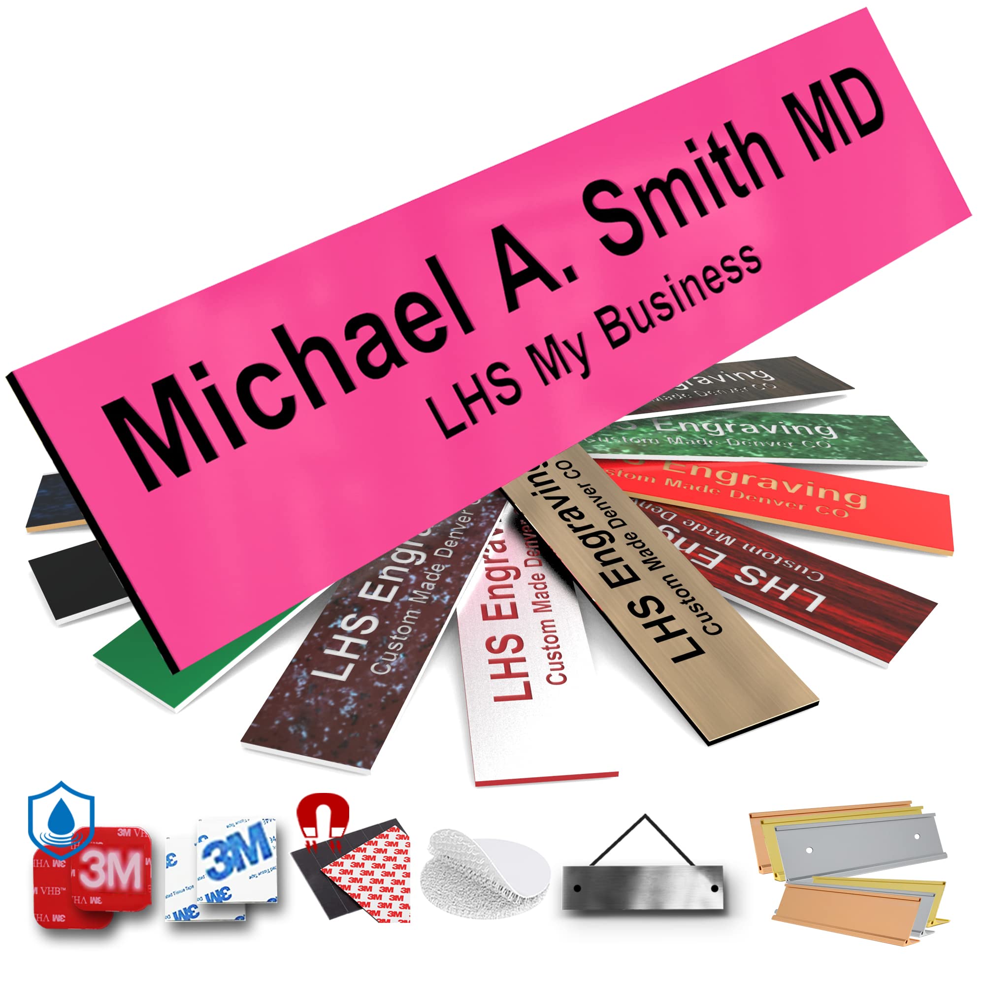 Custom Engraved Office Door Name Plate &amp; Desk Signs, Pink, 2x6