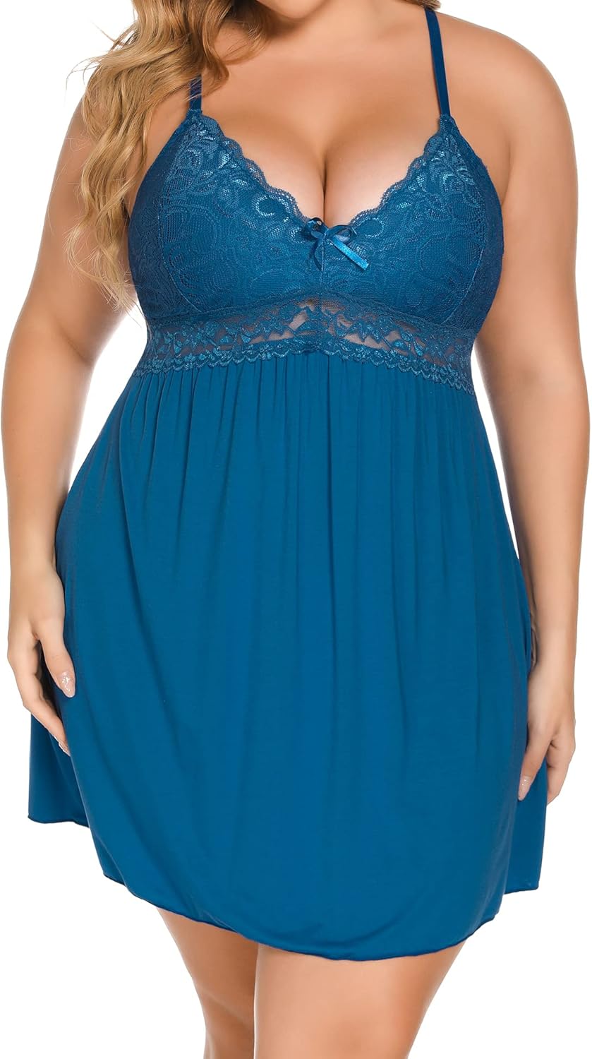Ababoon Plus Size Lingerie for Women Lace Modal Chemises Nightgown V-Neck Full Slip Babydoll Sleepwear Size 16-24 Plus - Image 5