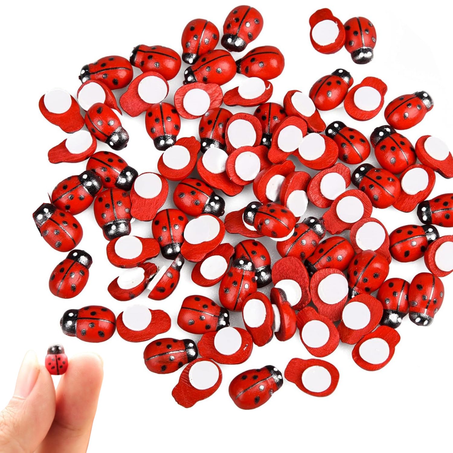 100 Coccinelle In Legno Autoadesive - Decorazioni Per Giardino, Scrapbooking E DIY 10x13mm - Foto 10