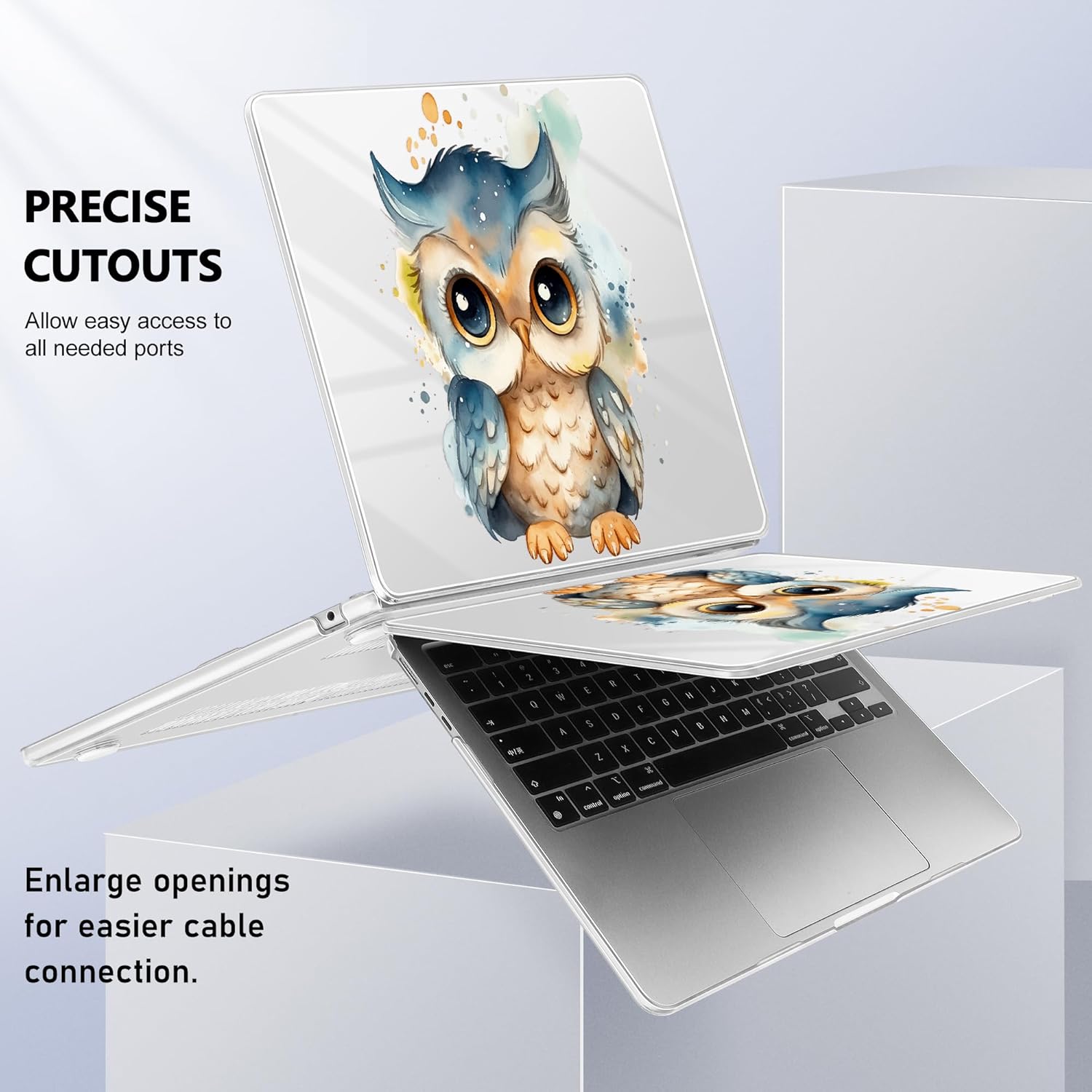 for MacBook Air 13 inch Case M5 2026 M4 2025 M3 M2 2024-2022 A3449 A3240 A3113 A2681, Hard Shell&Keyboard Cover&Screen Film&Dust Plugs for MacBook Air 13.6 inch Case, Cute owl