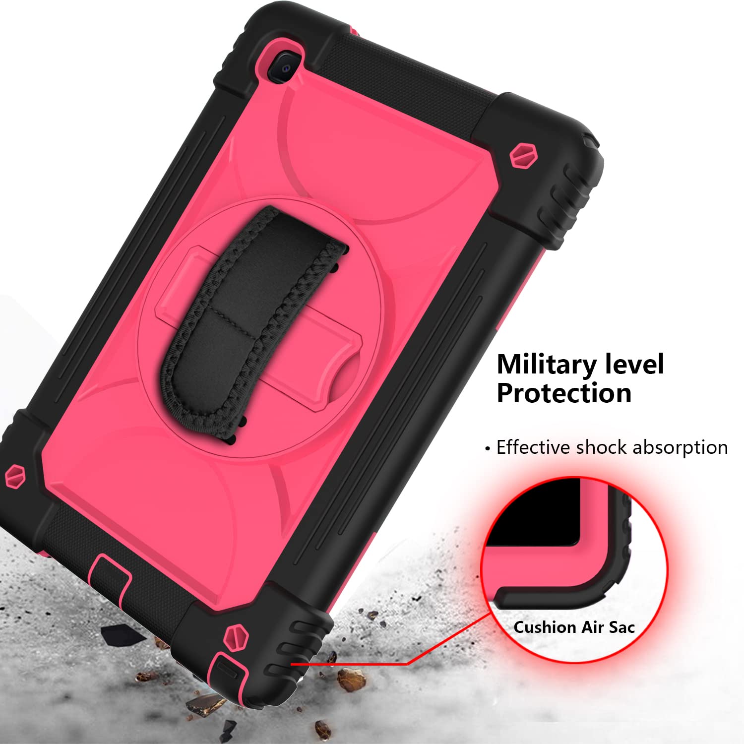 Coque Anti-Chute pour Samsung Galaxy Tab A7 10,4" (T500 / T505 T507), Coque Rugueuse avec Support Rotatif, Sangle de Main/épaule, Coque Antichoc pour Galaxy Tab A7 2020