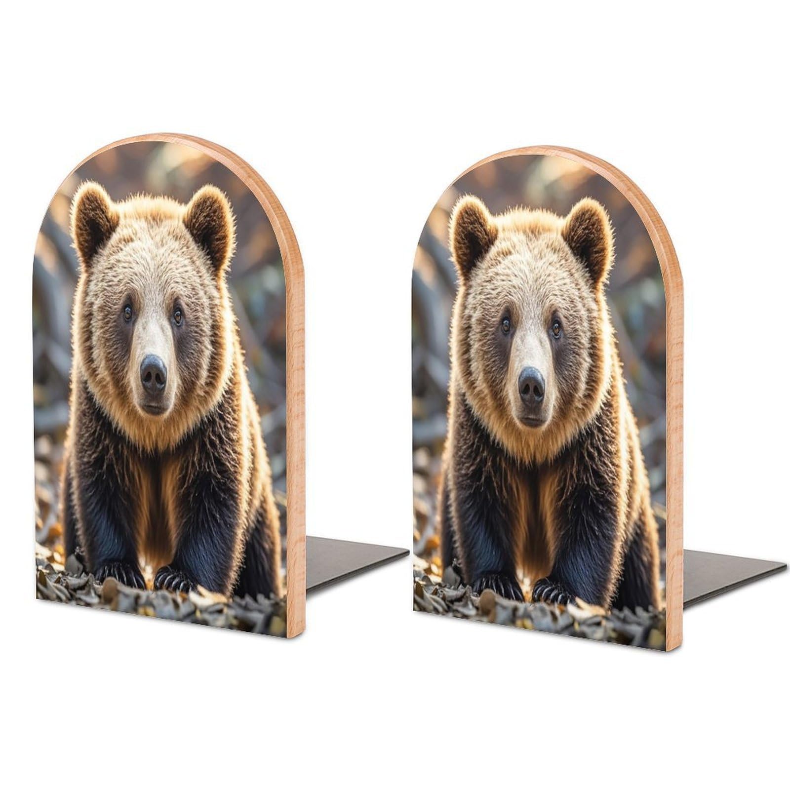 Winter Bear Bookend for Shelves Unique Book End Sturdy Books Holder Heavy Duty Wooden Bookends Support Non-Slip Book Organizers Decorative Modern Bookend Holder for Home