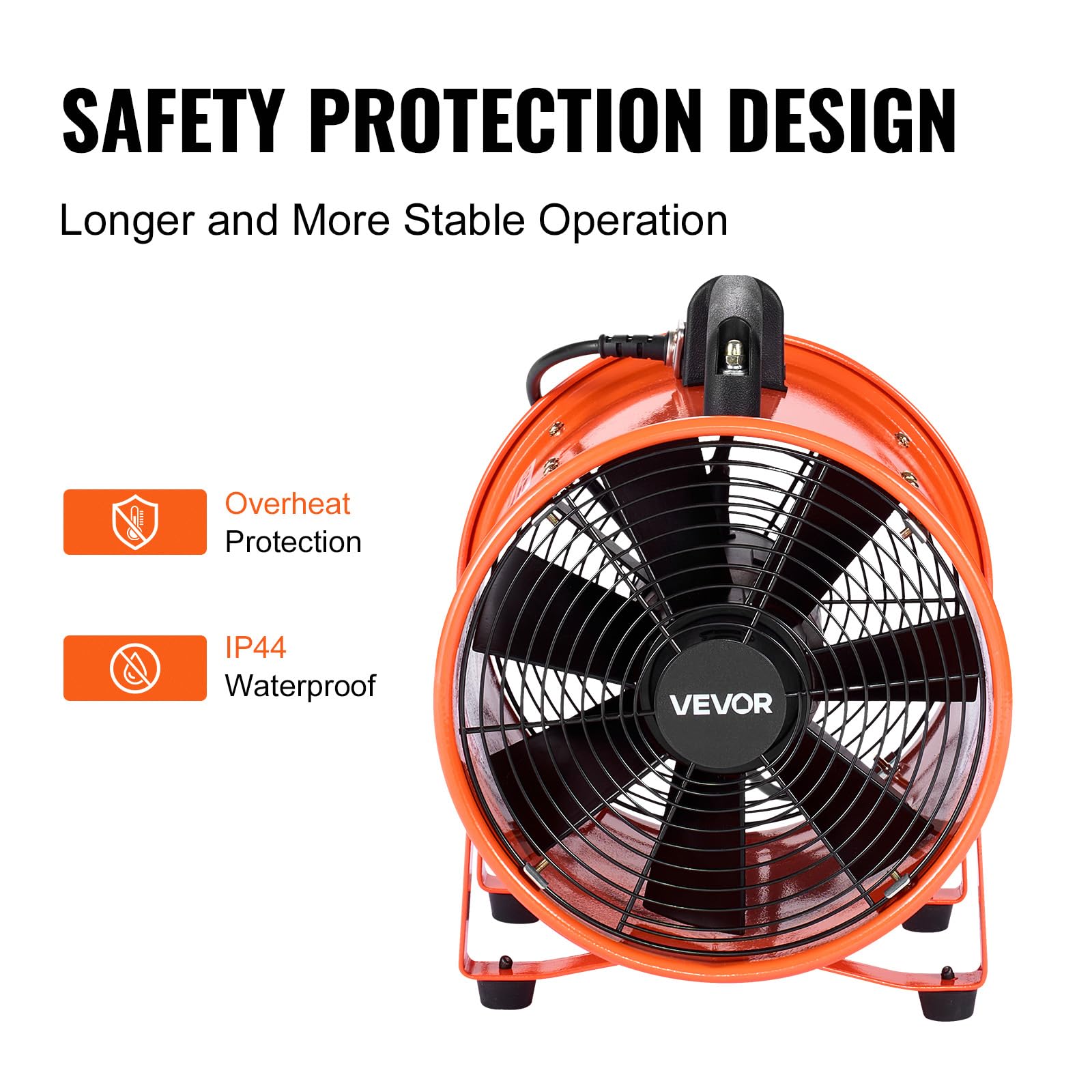 Vevor Bauventilator 300-W-AC-Motor Baugebläse 2830 U/min Baulüfter Gebläse 1720 CFM (2922 m3/h) Axiallüfter 10 m Schlauch Axialgebläse 79 dB Geräuschpegel Industrielüfter IP44 – Bild 5