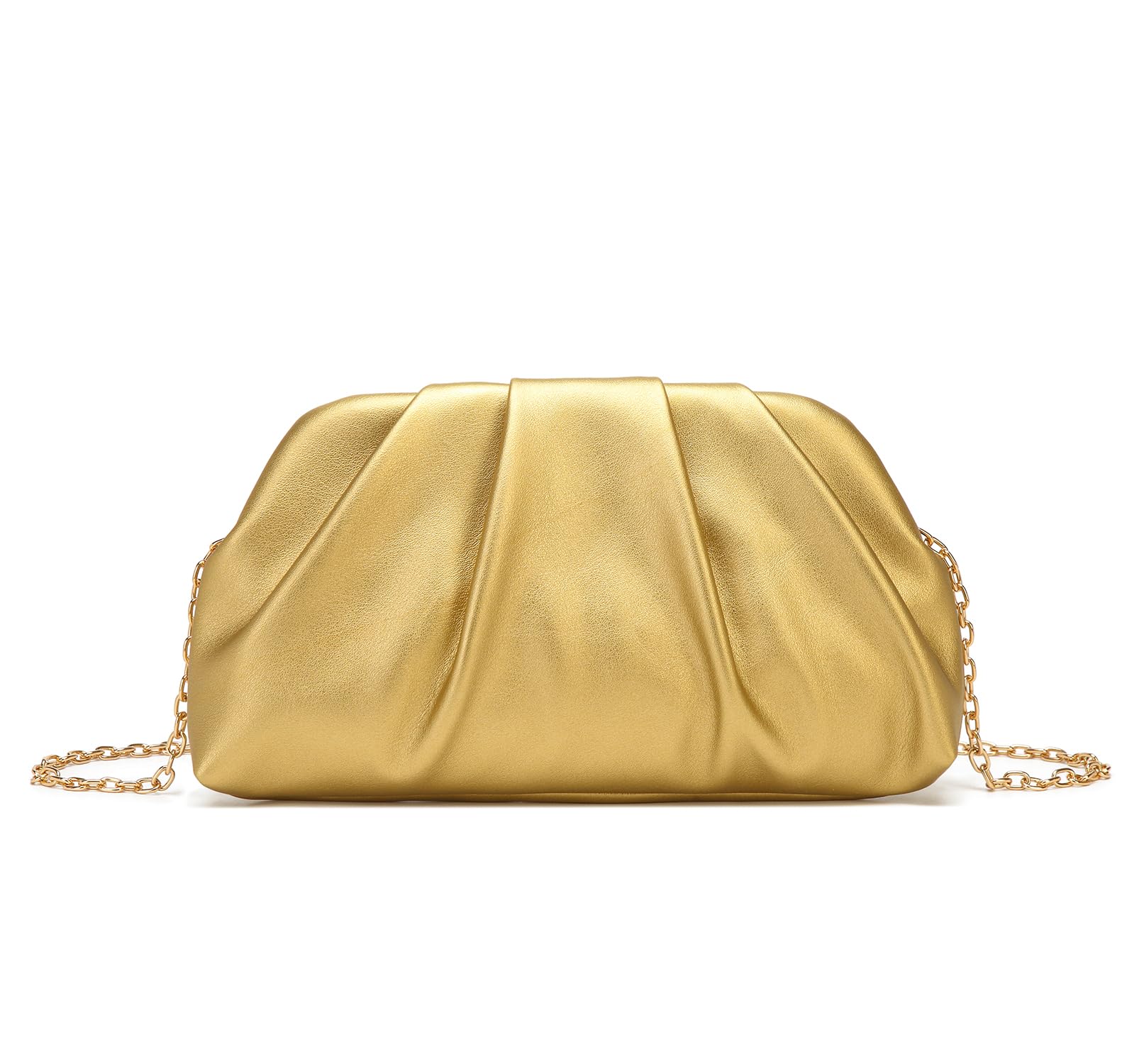 Dreubea Women's Fashion Cloud Shape Evening Bag Charming Fold Leather Clutch Handbag with Chain