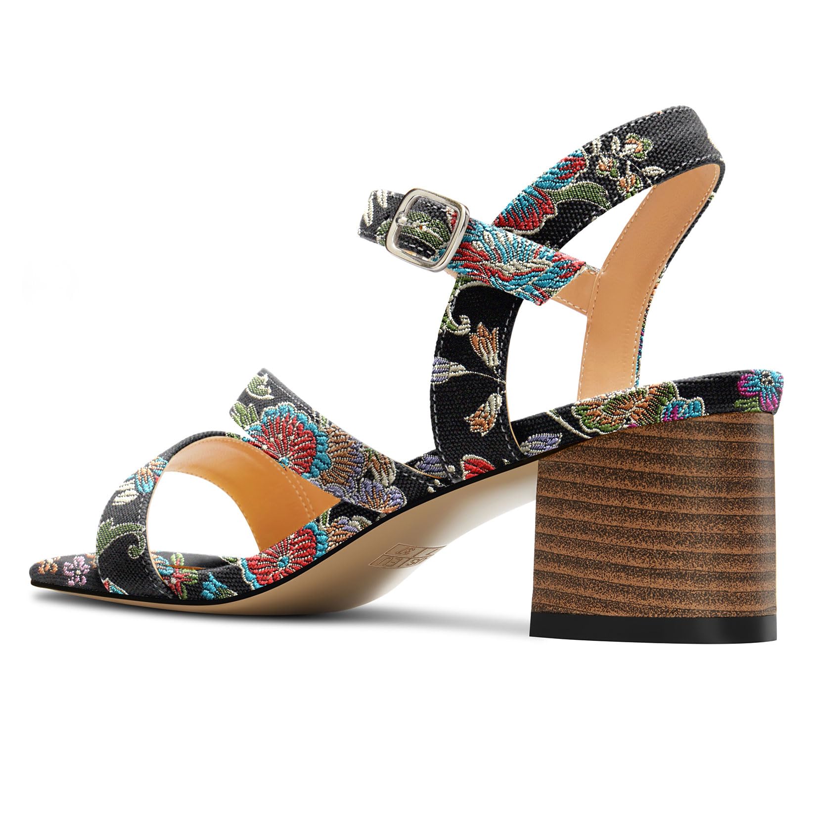 NobleOnly Donna Medio Blocco Tacco Heel Aperte sulla Punta Cinturino alla Caviglia Fibbia Sandali Casual Ufficio Denim Estate Scarpe 5 CM Heels