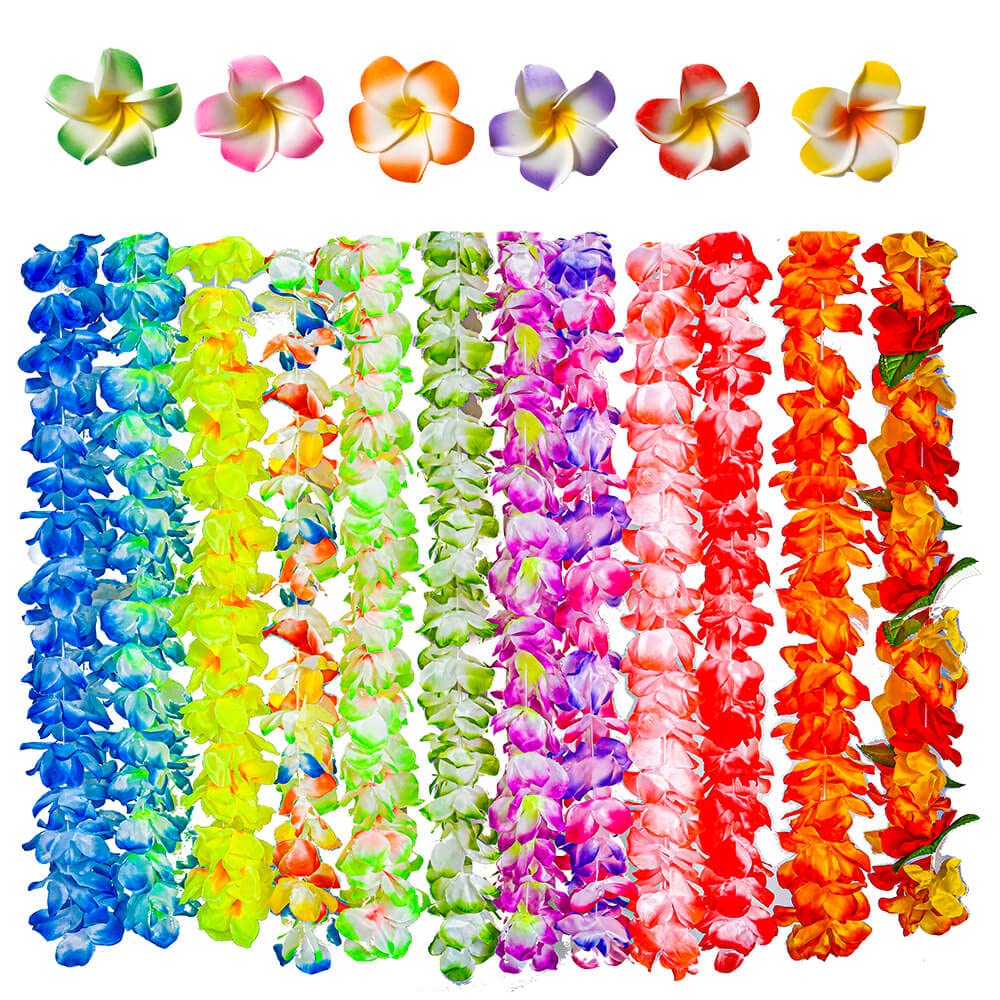 50 Stück Hawaiianische Leis Für Luau-Party – Bunte Blumenkränze Aus Polyester, Perfekt Für Strandpartys, Geburtstage & Tropische Deko
