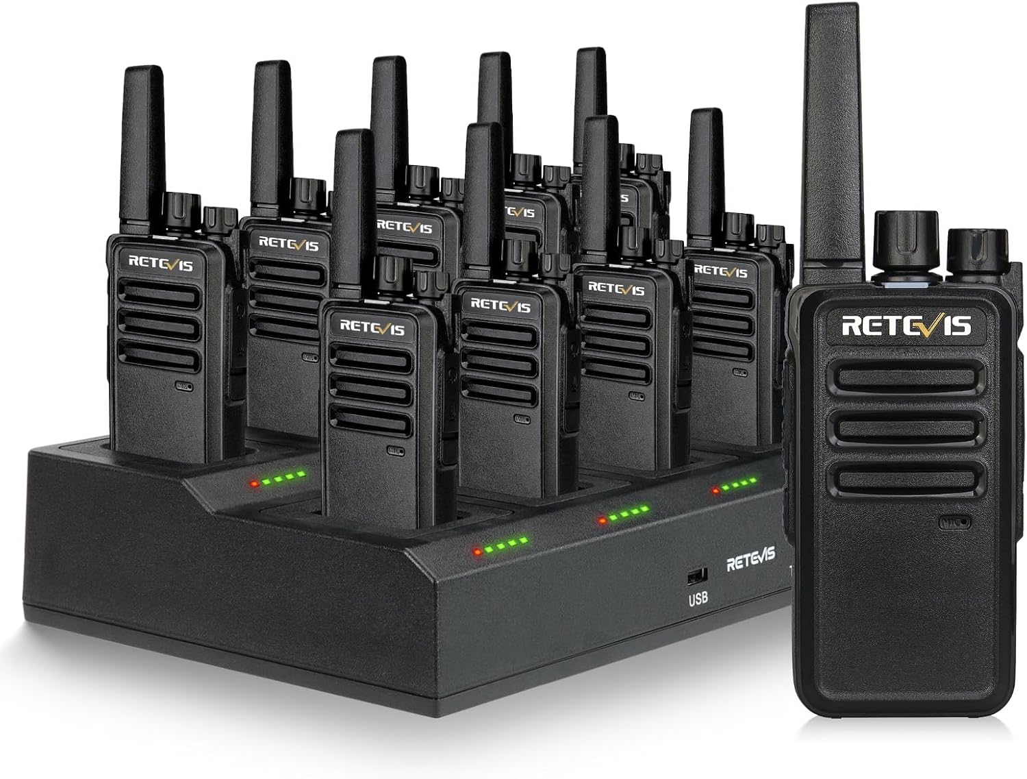 Retevis RT68 2 Way Radio, Long Range Walkie Talkies for Adults (10 Pack) with 10 Multi Way Charger, Easier Securer Charging, 1200mAh, Compact Handheld Two Way Radios Rechargeable for Industry