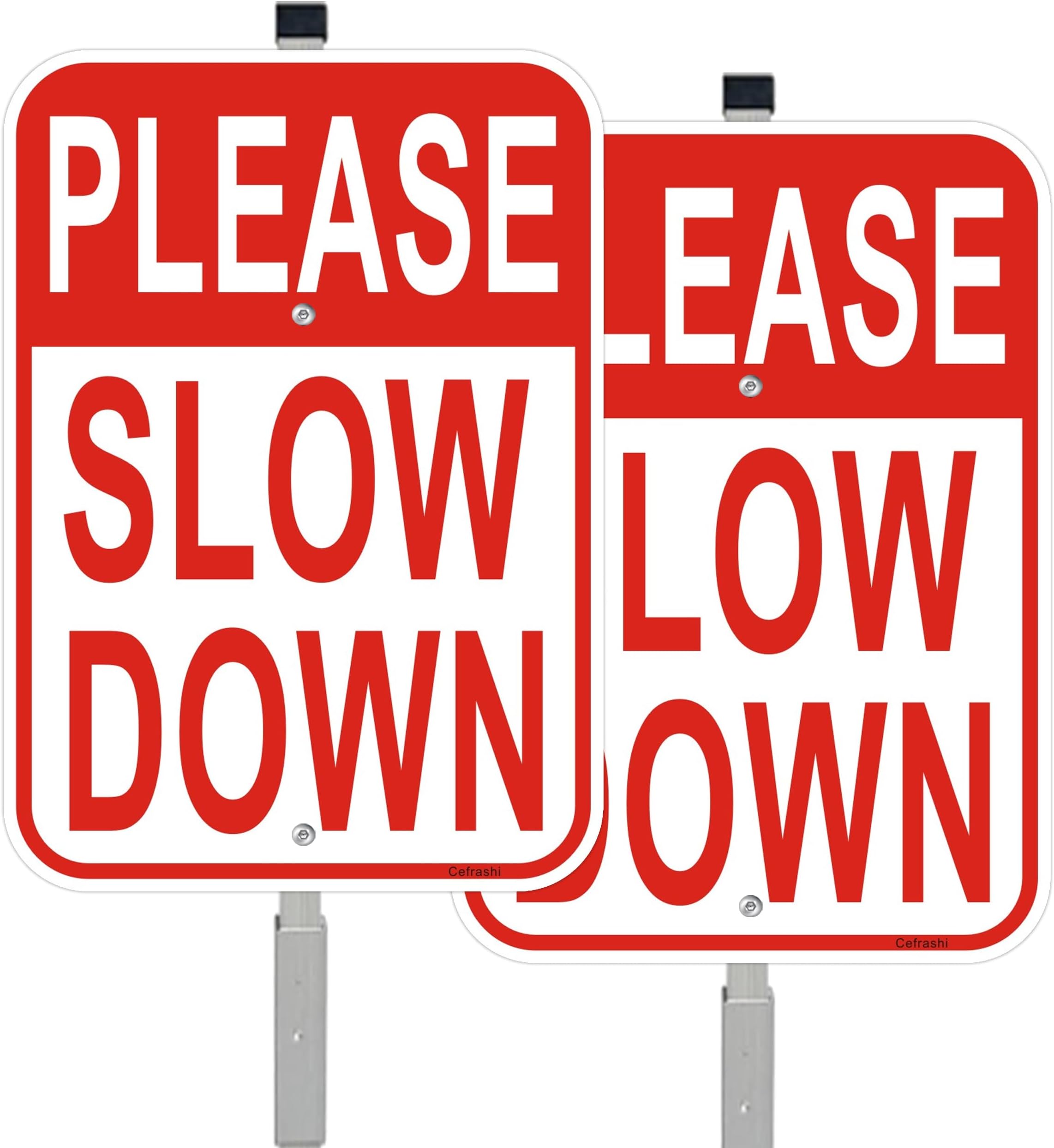 2 Pack Please Slow Down Yard Signs, with 36" Metal Stakes, 14"x10" Reflective Aluminum, Durable Warning Traffic Sign for Slower Speeds, Great for Neighborhoods, Includes Matching Screws & Wrench
