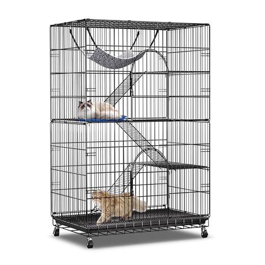 PawGiant 4-Tier Large Cat Cage Playpen, 51-inch Indoor/Outdoor Enclosure with 2 Doors, Hammock, Suitable for Cats, Kittens, and Small Animals