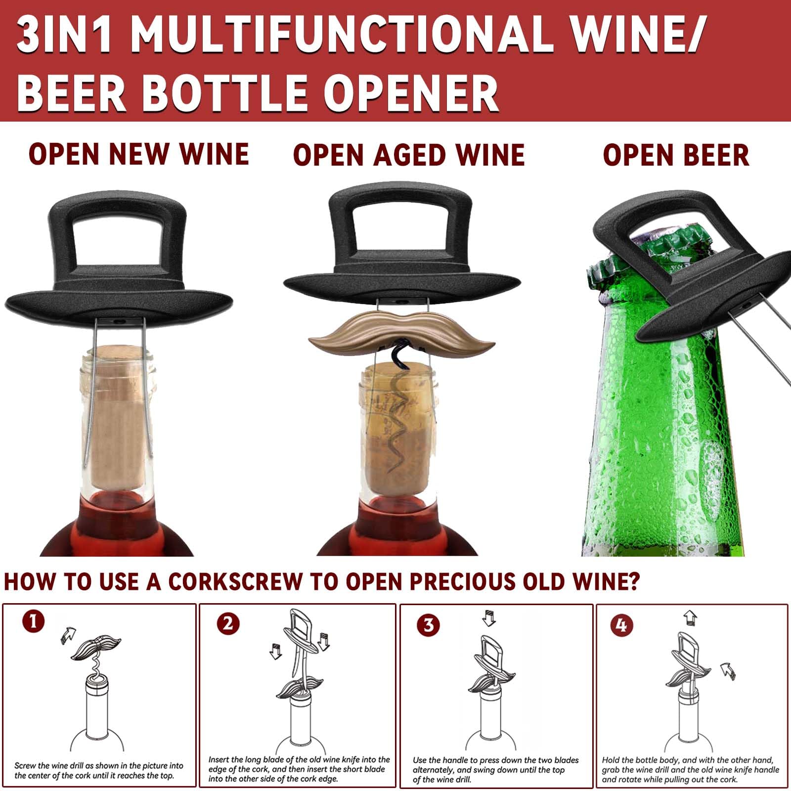 ZONSUSE Ouvre-bouteille Ao So Style Gentleman Anglais, Tire bouchon à Vin Gentleman,Tire-Bouchon Bilame pour Bouchons Fragiles de Vieux Vins,Idee Cadeau pour Collectionneurs de Vin