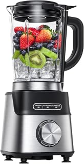 AMZCHEF Blender 1200 W, Mixer with Glass Bowl 1.5 L, Heat Resistant, 5 Speeds + Smoothie/Crushed Ice Programs, Self-Cleaning, 6 Stainless Steel Blades, Dishwasher Safe