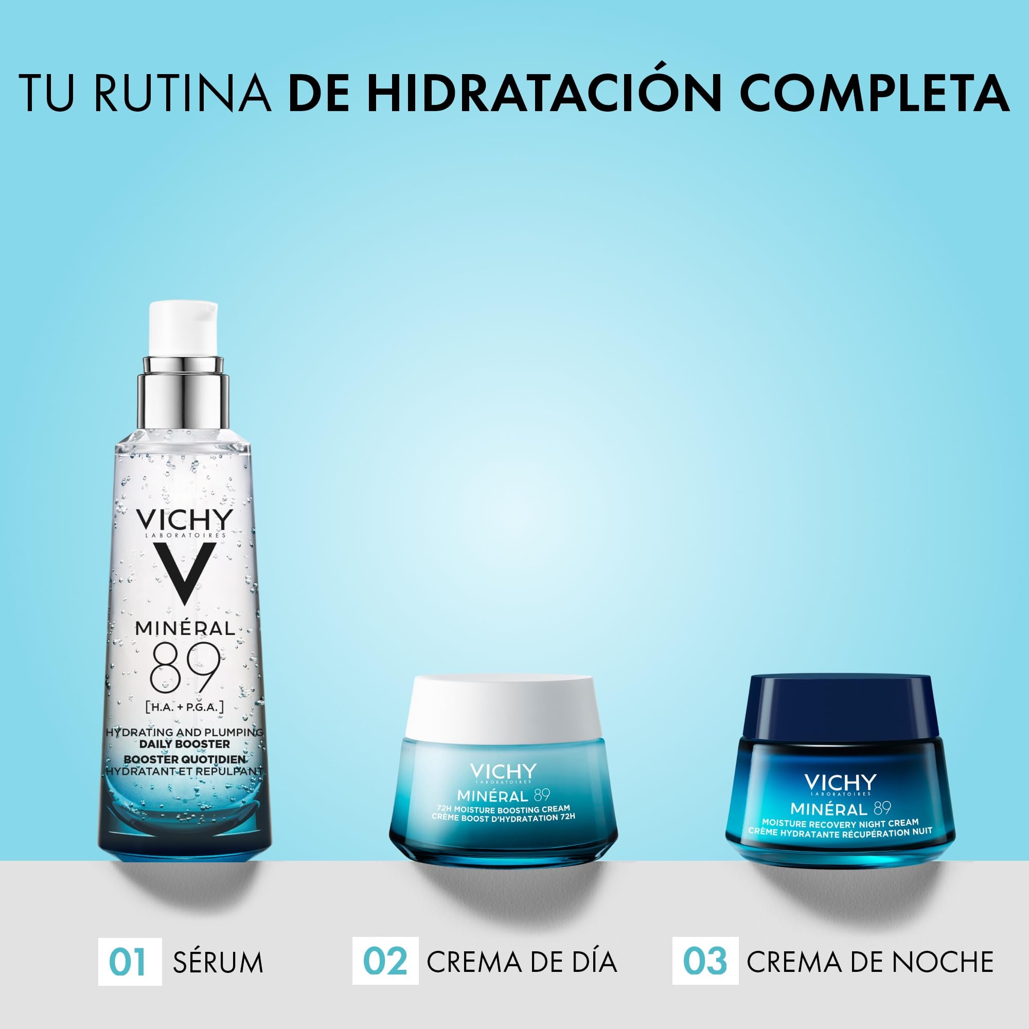 Vichy Sérum Concentrado y Fortificante, Efecto Hidratante, Reparador y Fortalecedor, Con Ácido Hialurónico y Agua Volcánica, Fórmula Única, Minéral 89, 75 ml