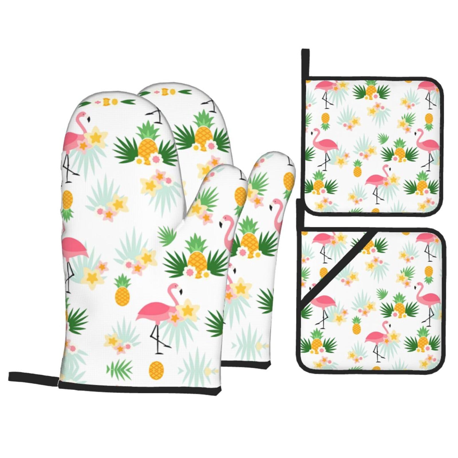 Flamingos and Pineapples Print Oven Microwaving Waterproof Kitchen Gloves for Baking Grilling Holiday Cooking
