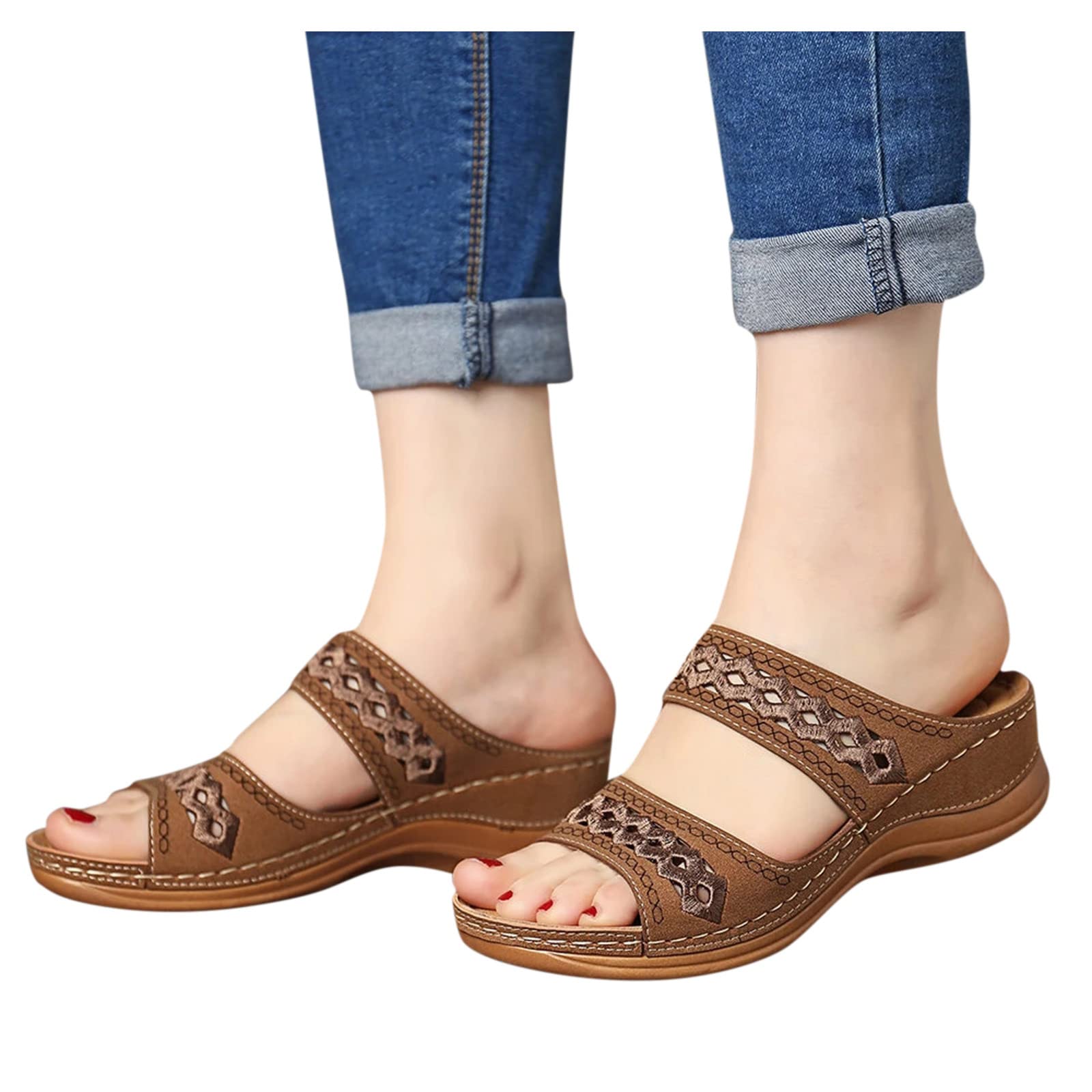 Pantofole da donna estive comode aperte, comode da indossare, pantofole ortopediche a piattaforma, pantofole morbide e morbide per l'estate, per passeggiate sportive, tong quotidiano