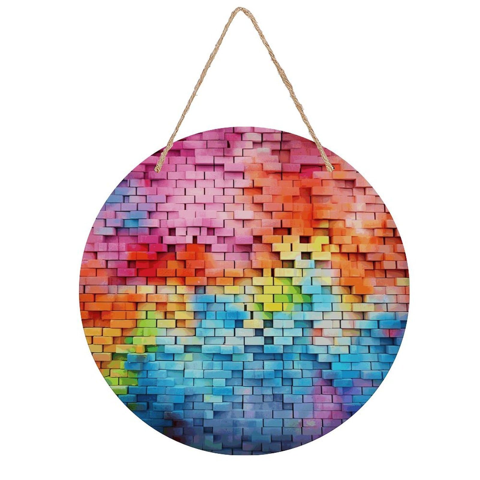 FekiLoot Colorful Wall Wall Art Decor Round Wood Hanging Sign Decoration Wooden Circle Door Sign Round Hanging Decorative Wood Plaque Door Hanger for Home Outdoor Indoor Decoration